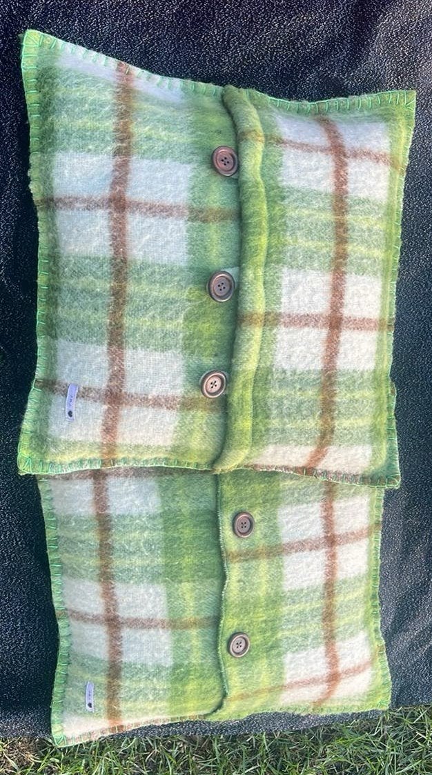 Geruite sierkussens met knopen, groen/bruin/wit, Overige merken, Gebruikt, Meerkleurig, Met print