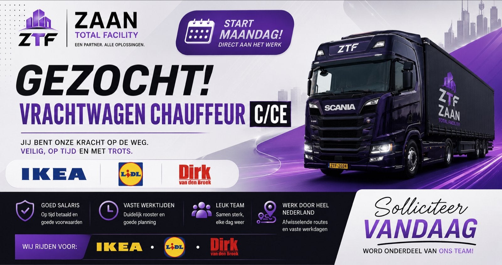 CHAUFFEUR C-CE GEZOCHT TILBURG, 33 - 40 uur, Overige niveaus, Vanaf 1 jaar