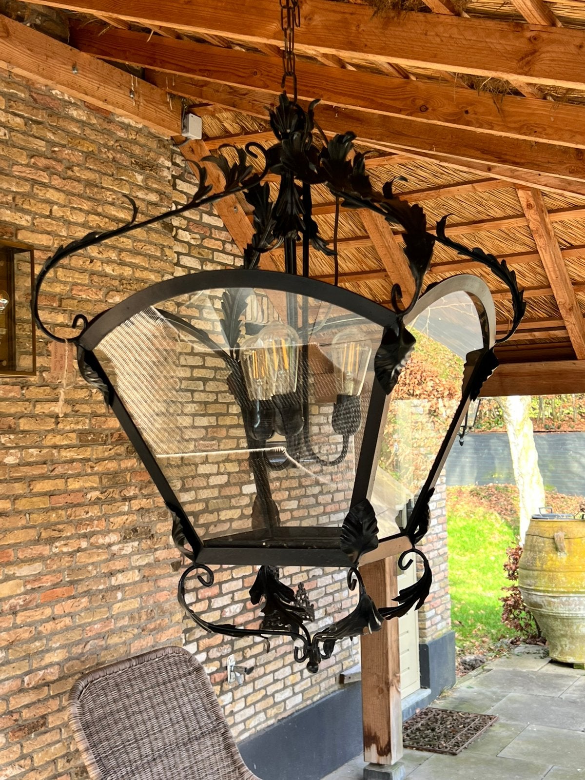 Klassieke lantaarn hanglamp, Ophalen, Zo goed als nieuw, Glas