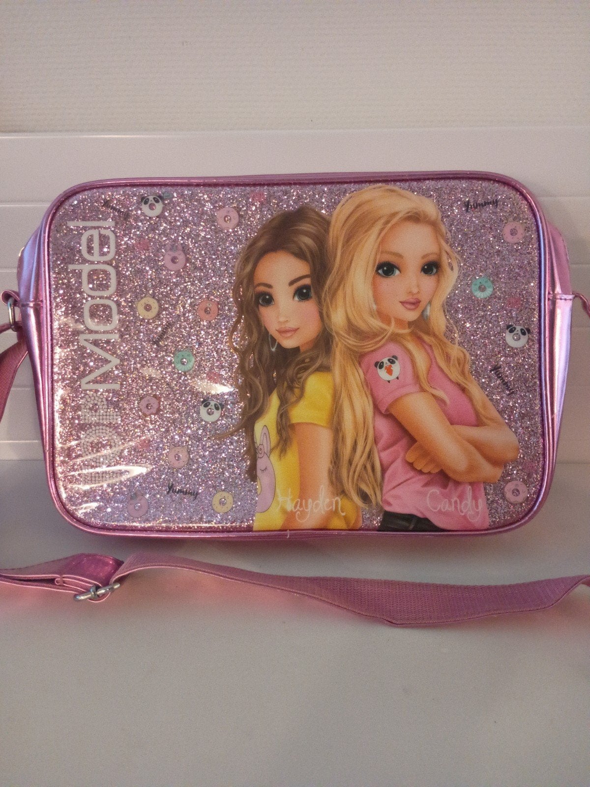 Roze TopModel schoudertas met glitters en print, Ophalen, Gebruikt
