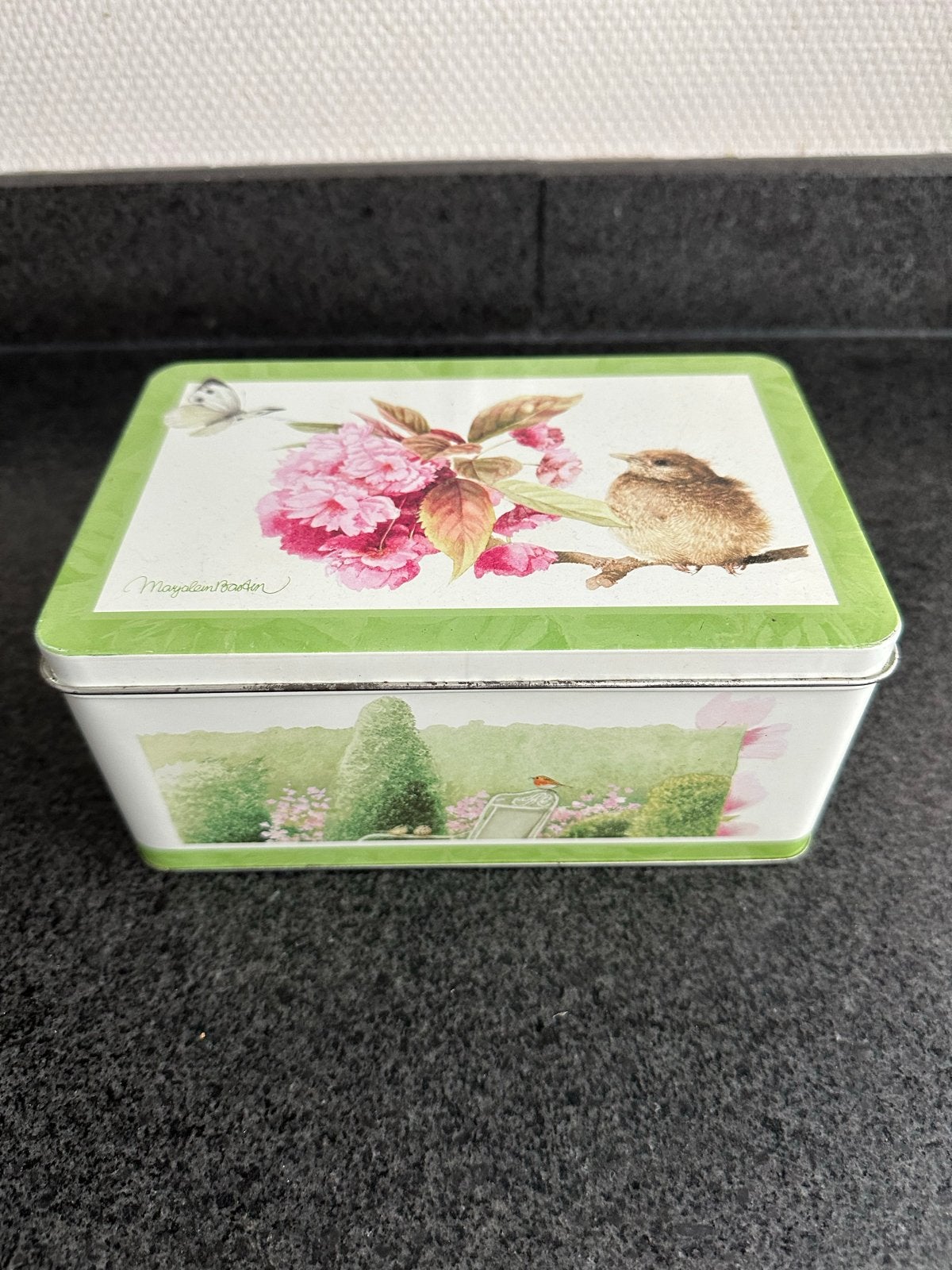 Marjolein Bastin blikken doosje met vogel en bloemen, Verzamelen, Ophalen of Verzenden, Gebruikt, Overige