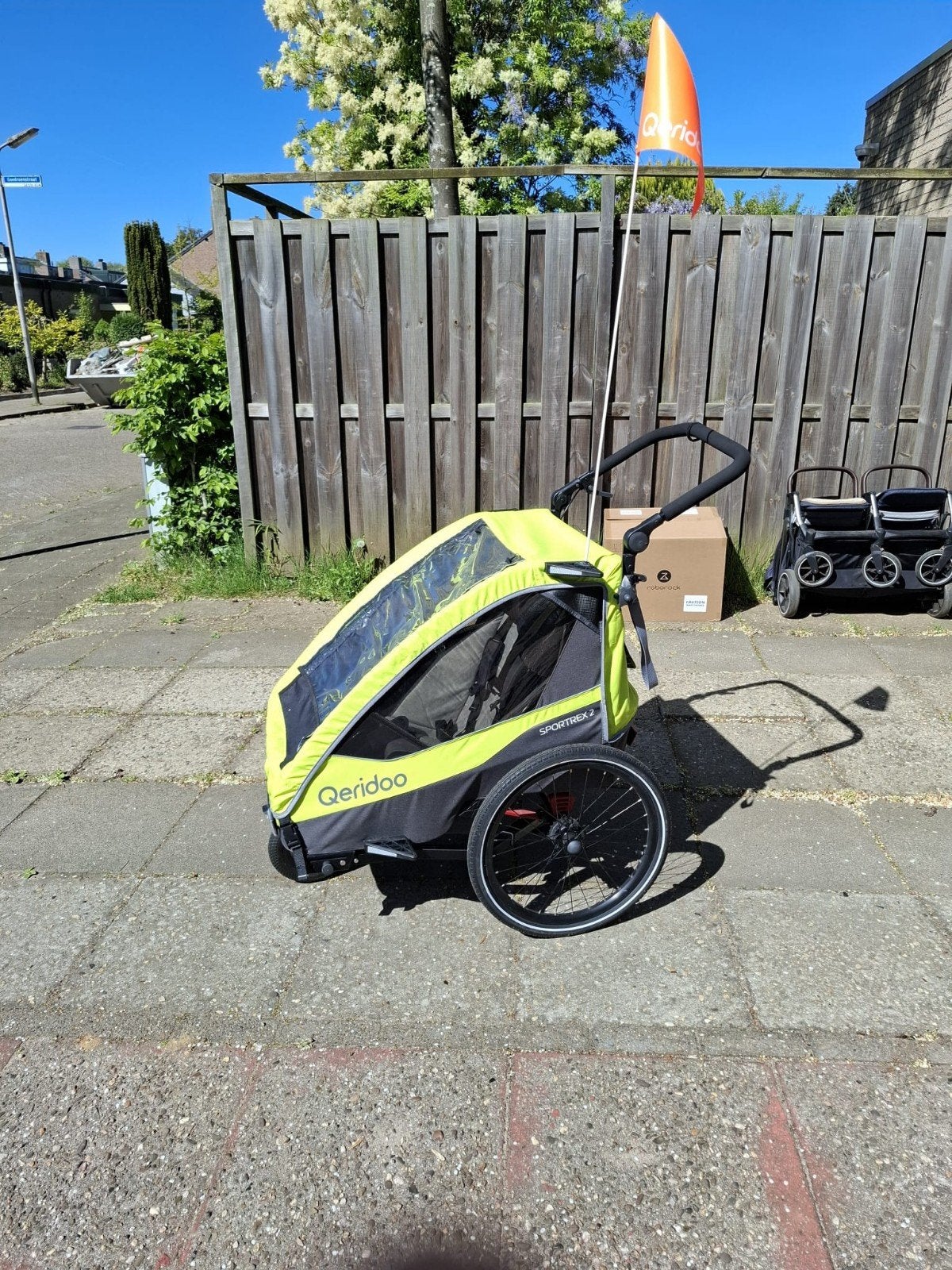 Qeridoo Sportrex 2 fietskar - Zo goed als nieuw, Fietsen en Brommers, Huif, Zo goed als nieuw, 2 kinderen, Schijfrem