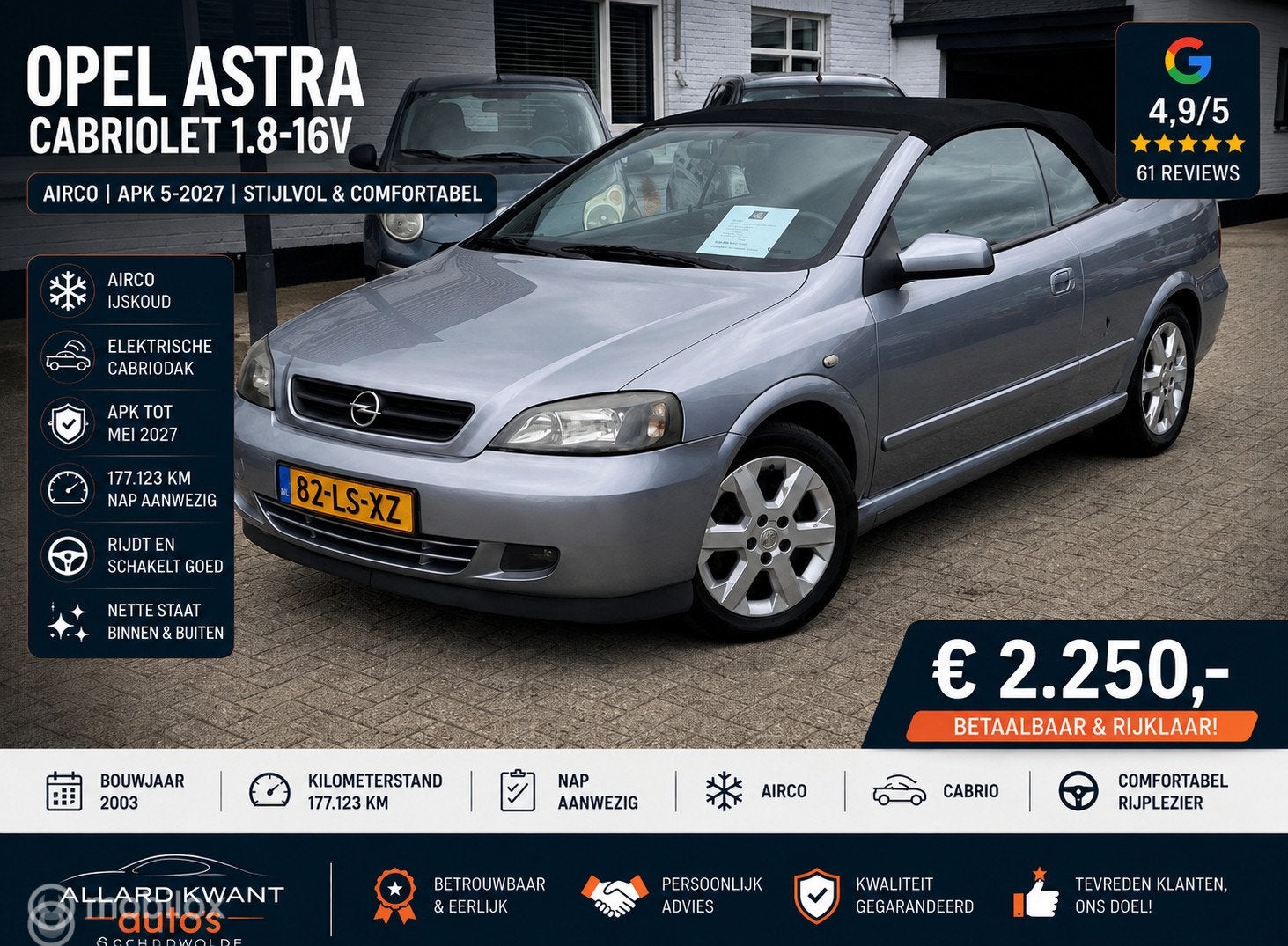 Opel Astra Cabriolet 1.8-16V / Airco / Apk 5-2027 Aanbieding, Auto's, Voorwielaandrijving, 125 pk, 4 cilinders, Cabriolet