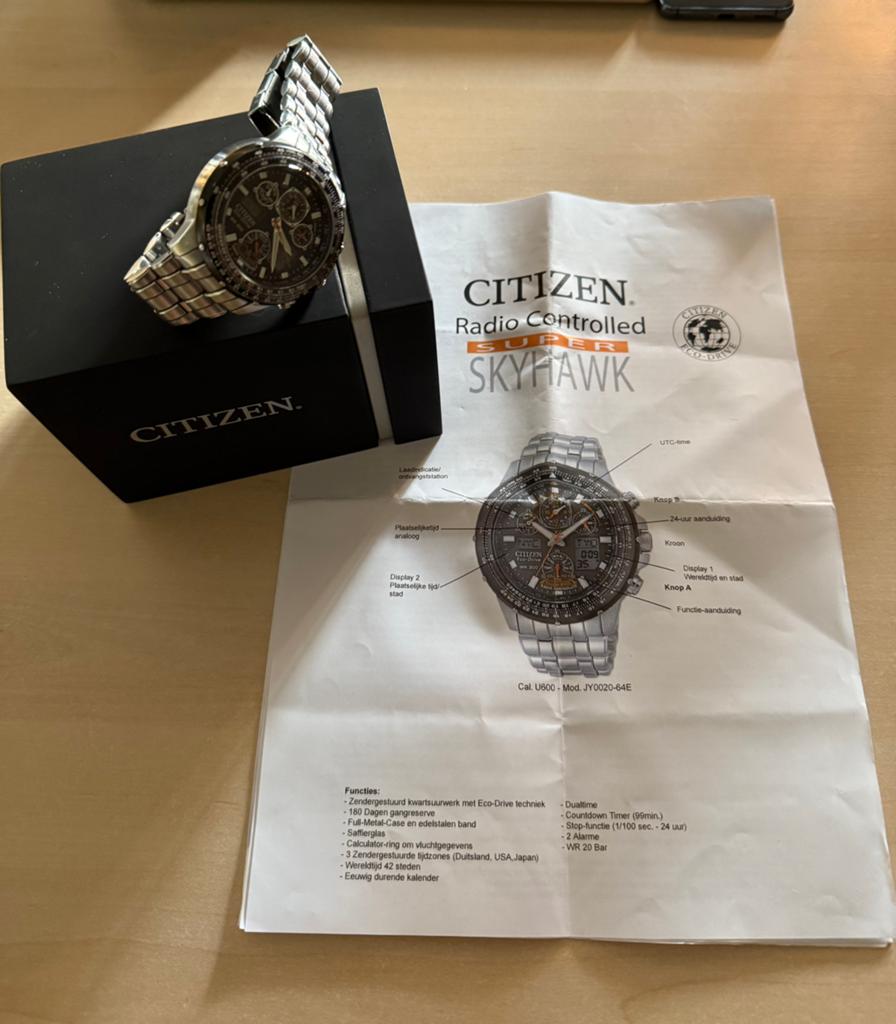 Citizen Promaster Skyhawk eco-drive radiocontrolled horloge, Ophalen, Staal, Gebruikt, Polshorloge