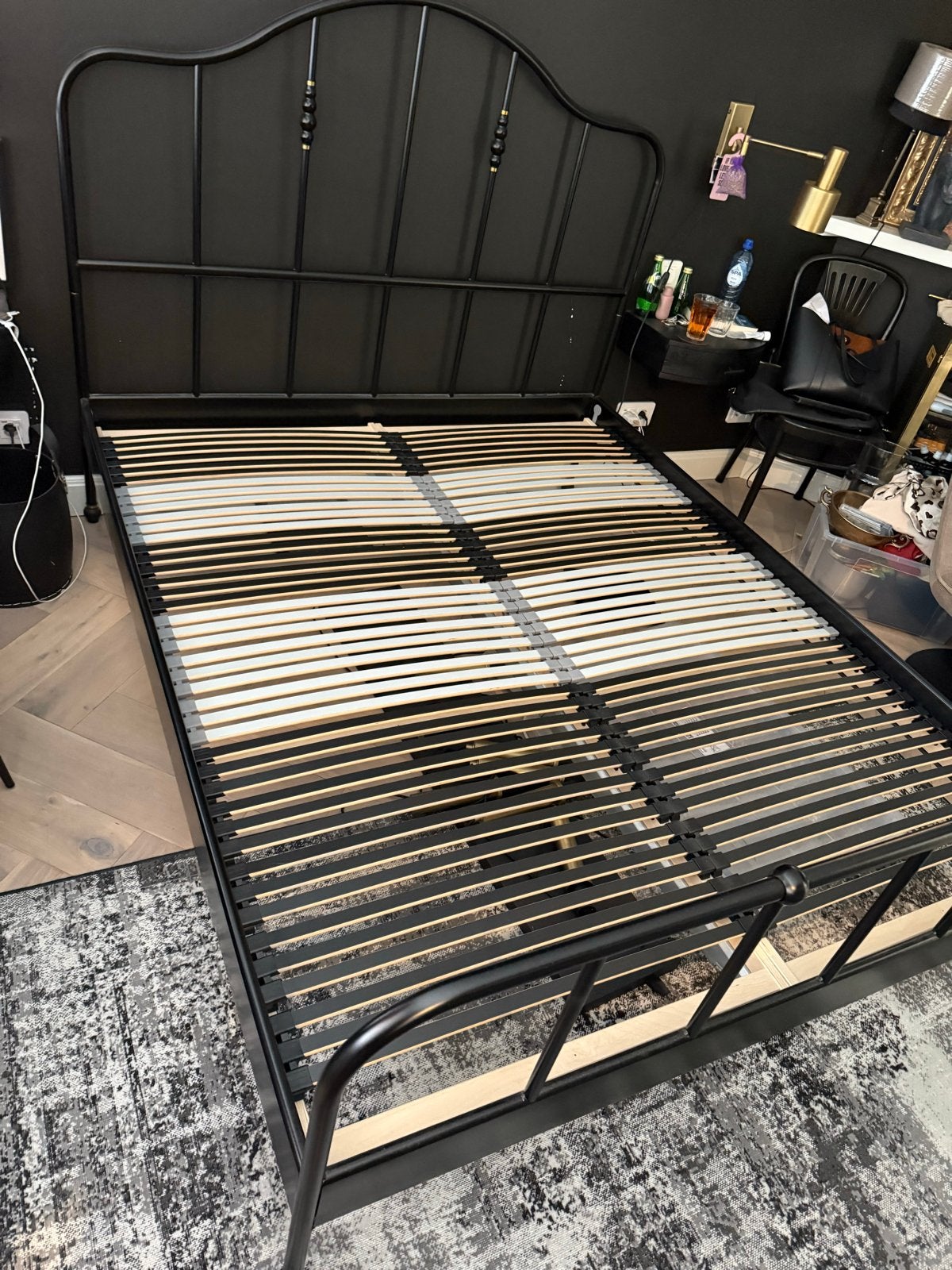 Ikea Zwart metalen tweepersoonsbed met lattenbodem, Ophalen, Gebruikt, Zwart, Tweepersoons
