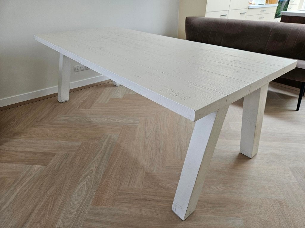 Witte massief houten eettafel XOOON, 220 x 100 cm, Ophalen, Gebruikt, 100 tot 150 cm, 200 cm of meer