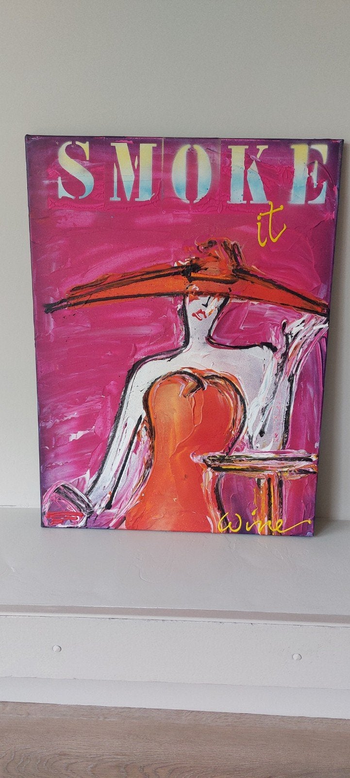 Geoffrey Wijn (Wine art) - Dame met wijnglas en graffiti, Ophalen of Verzenden