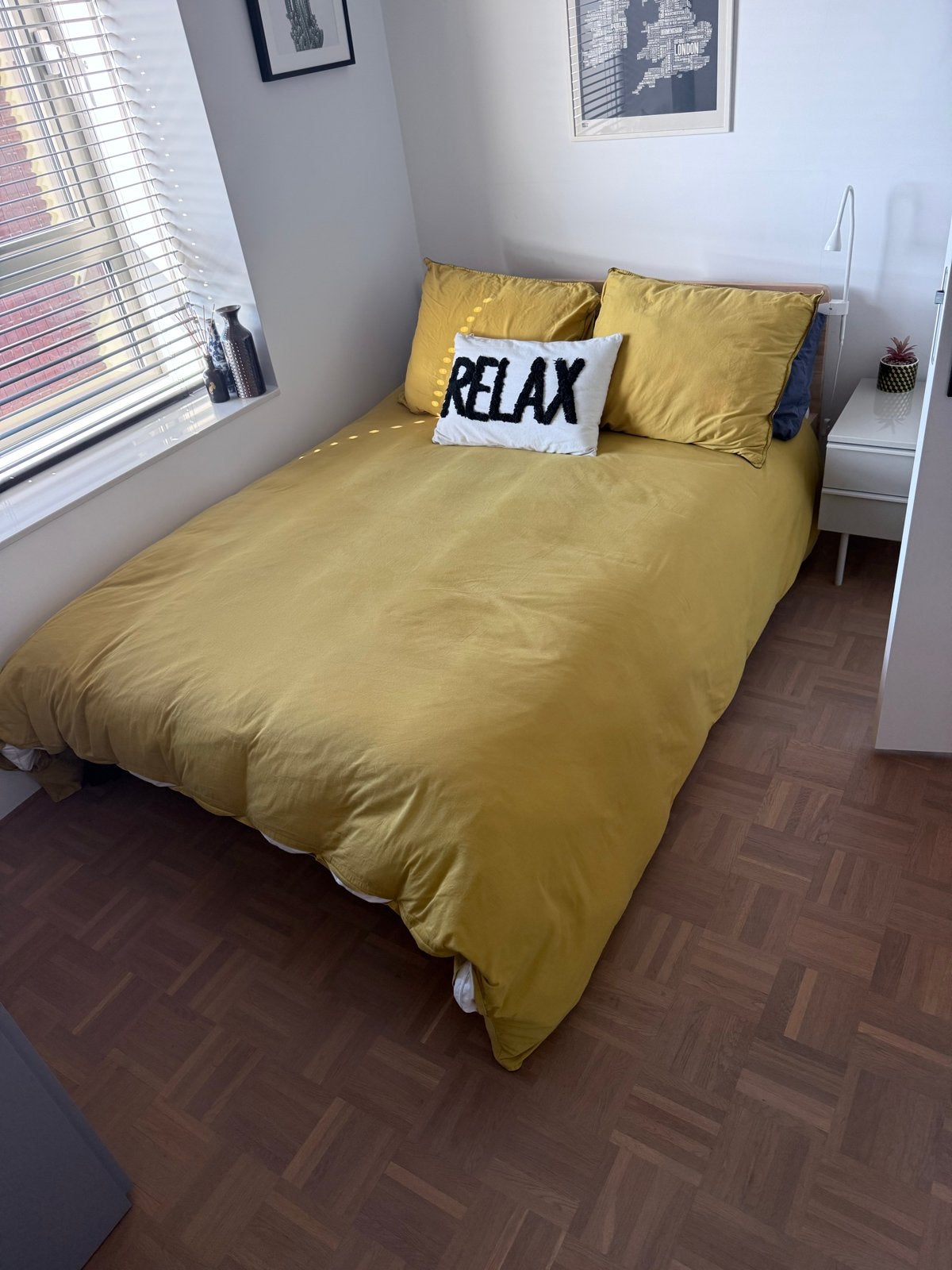 Swiss Sense tweepersoonsbed met matras en lattenbodems, Ophalen, Gebruikt, Bruin, Tweepersoons
