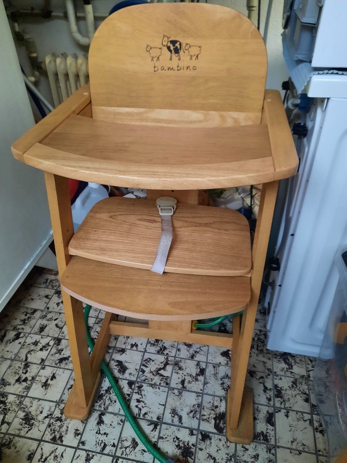Houten kinderstoel Bambino - Meegroeistoel, Kinderen en Baby's, Ophalen, Gebruikt, Meegroeistoel, Gordel(s)