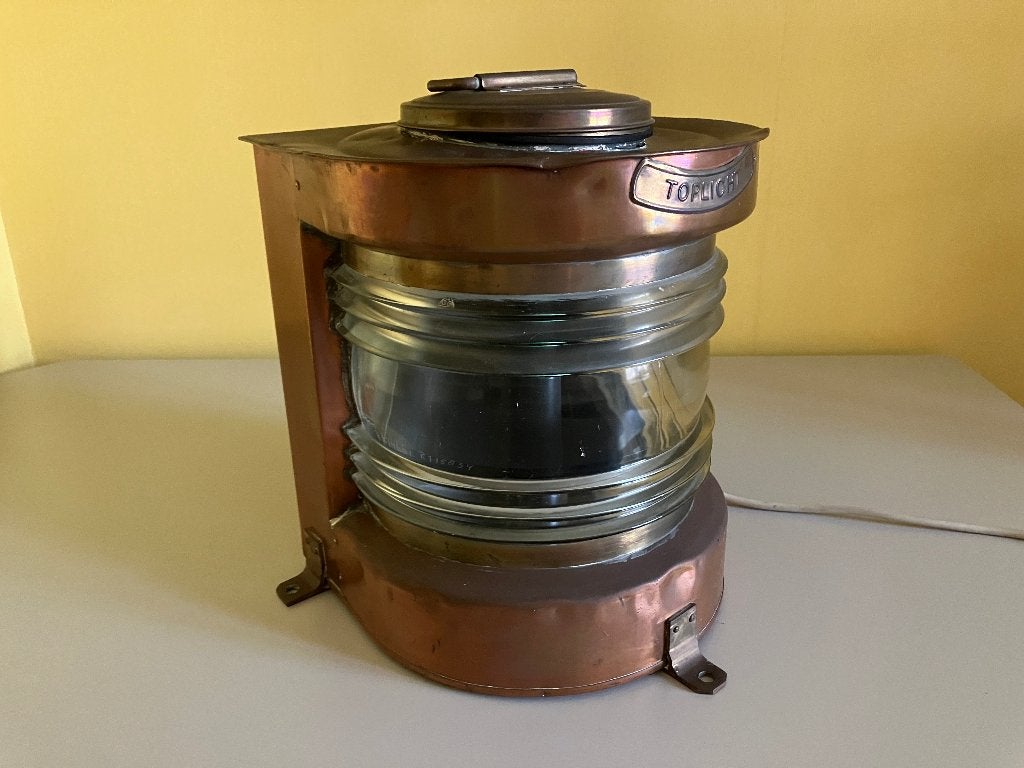 Antieke koperen scheepslamp lamp in goede staat, Antiek en Kunst, Ophalen of Verzenden