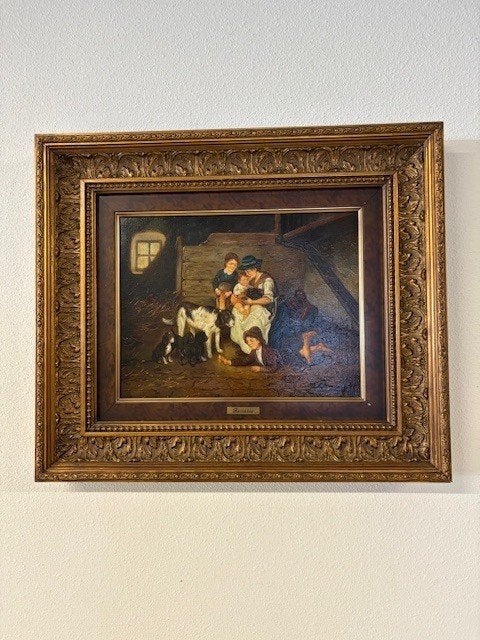 Familie met honden, Antiek en Kunst, Kunst | Schilderijen | Klassiek, Portret of Personen, Oud hollands, Olieverf, Doek, Bijzondere lijst