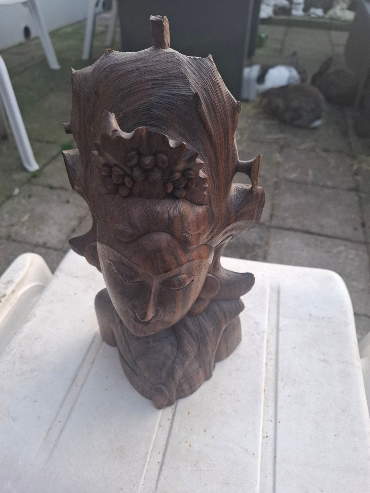 Uniek handgesneden houten beeld - Aziatische stijl, Ophalen of Verzenden, Handgemaakt, 20 - 50 cm, Beeld