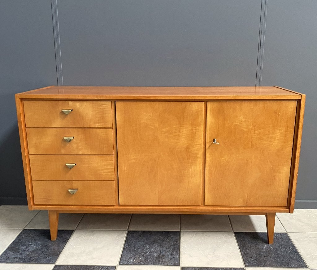 50 jaren Licht hout dressoir 4 laden 2 deur la Vpunt handvat, Huis en Inrichting, Kasten | Dressoirs, Gebruikt, 100 tot 150 cm