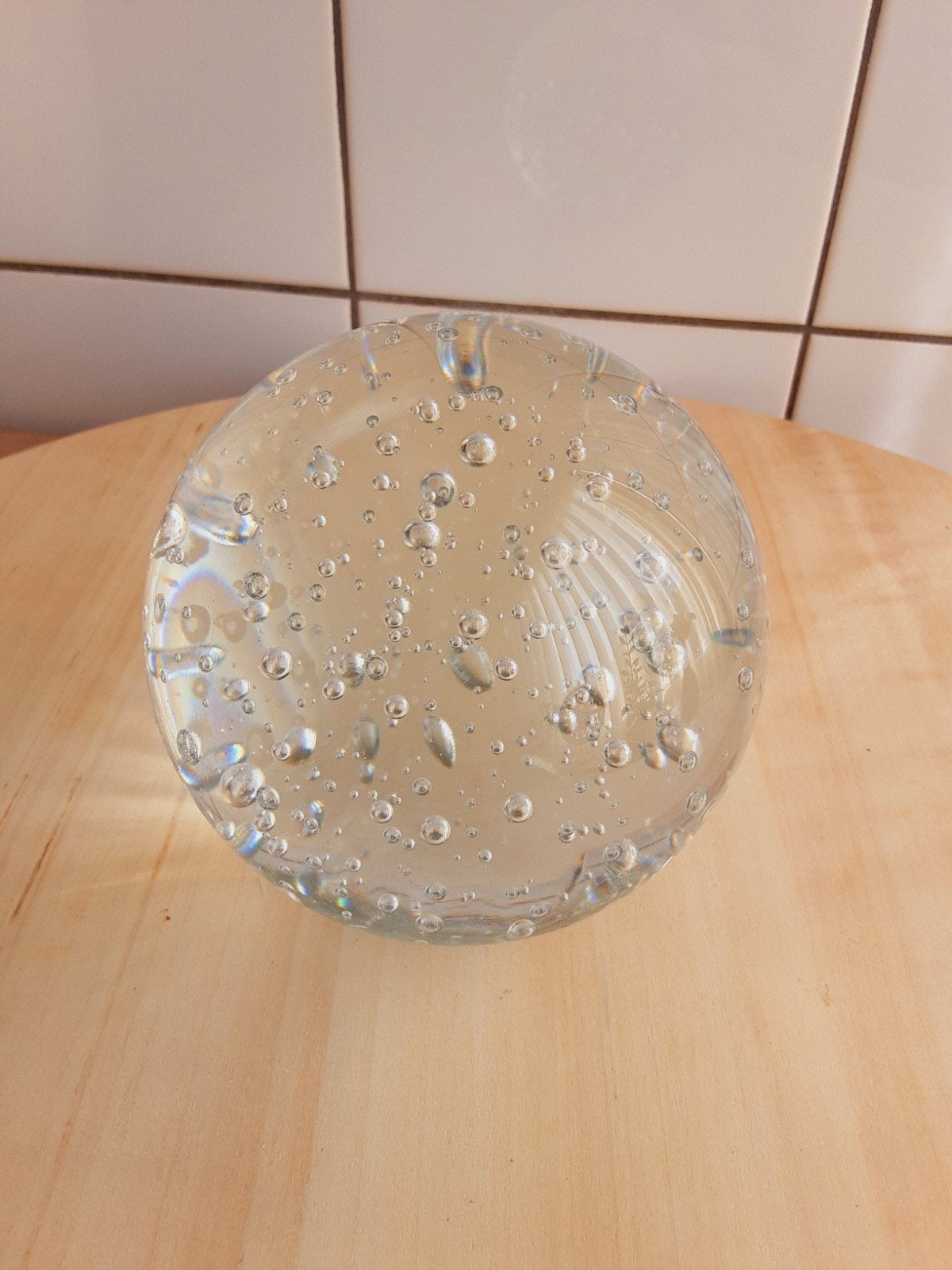 Grote Glazen bol met luchtbellen - Decoratief object, Antiek en Kunst, Ophalen of Verzenden