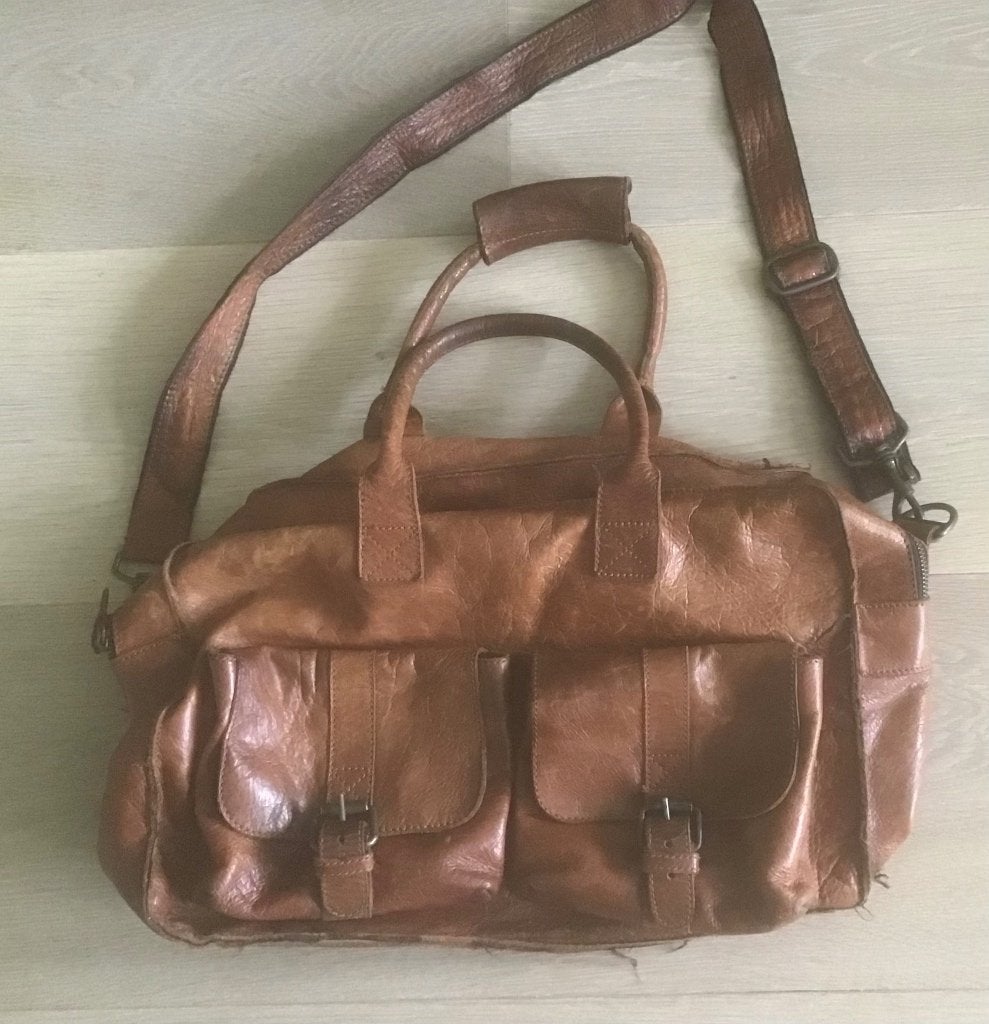 Nochalante soepele leren bruine tas, Ophalen of Verzenden, Gebruikt, Bruin, Leer