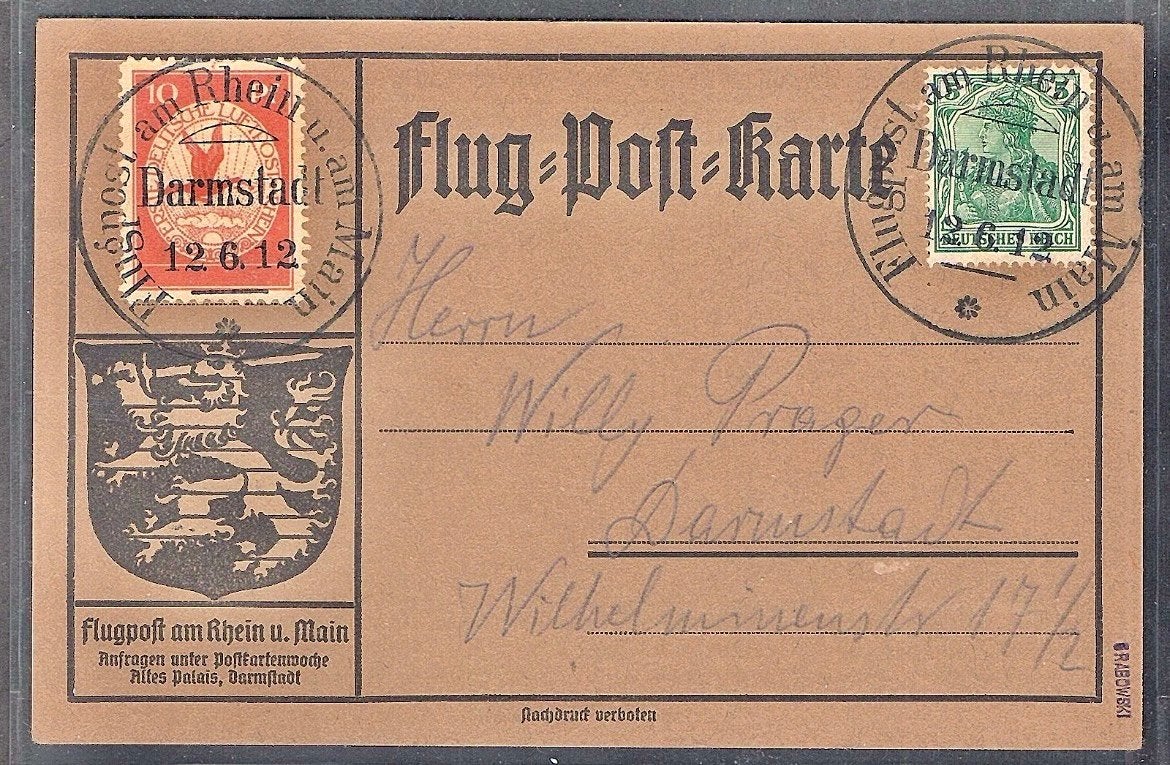Duitse Rijk/Reich Rhein-Main Flug kaart, Verzenden, Duitse Keizerrijk, Gestempeld