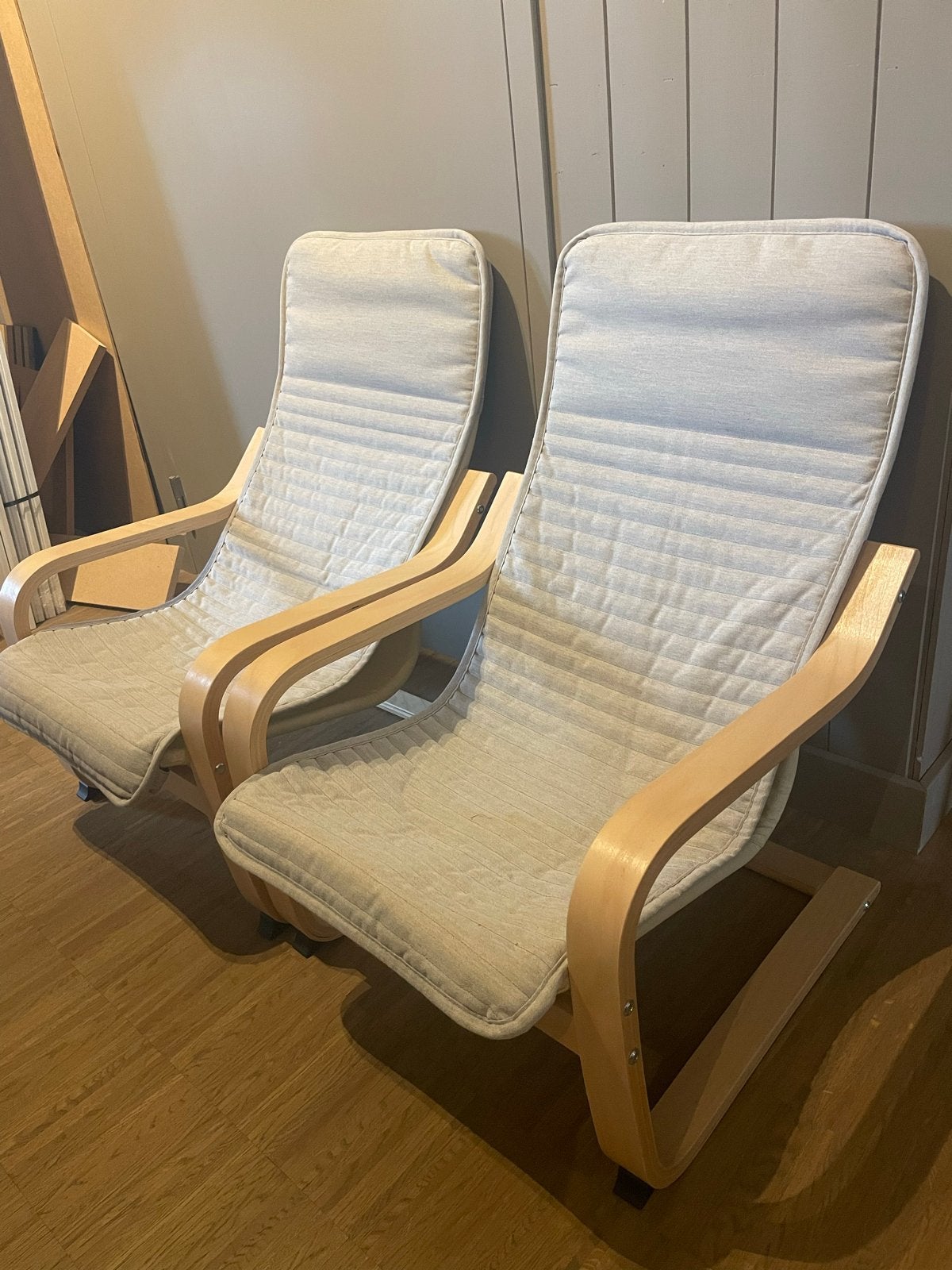 2x IKEA POÄNG Kinderfauteuil, berkenfineer/Knisalichtbeige, Ophalen, Minder dan 50 cm, Minder dan 75 cm, Zo goed als nieuw