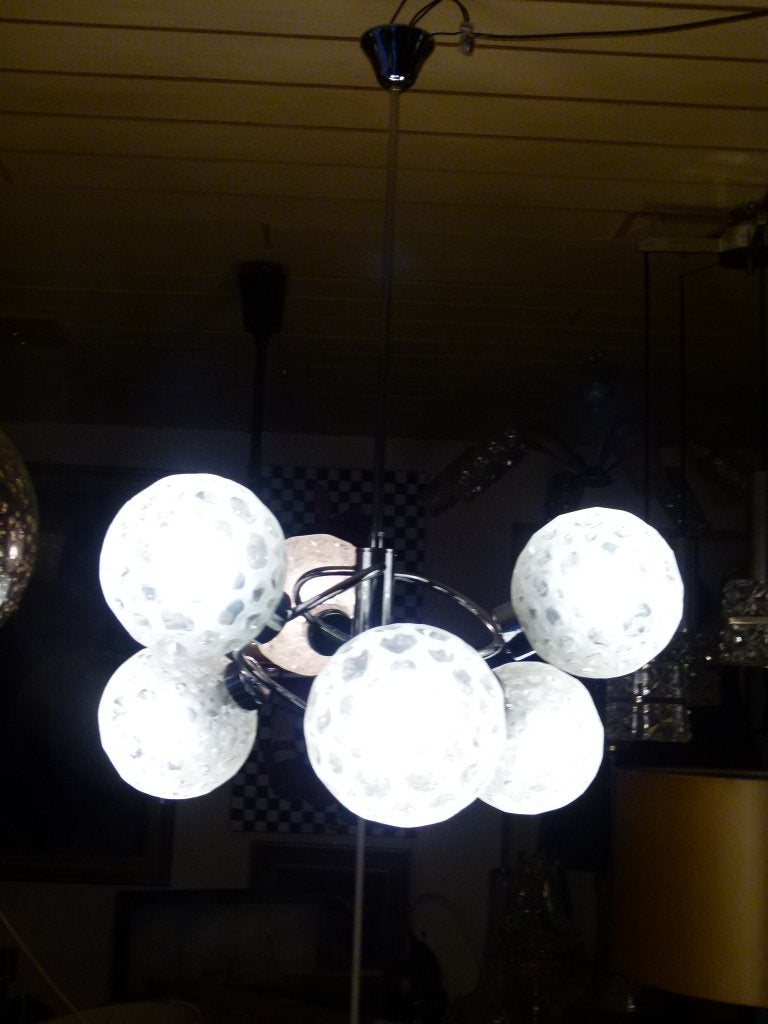 vintage Atomic space age  luster hanglamp chrome 60er, Ophalen, E14 (klein), Zo goed als nieuw, Glas