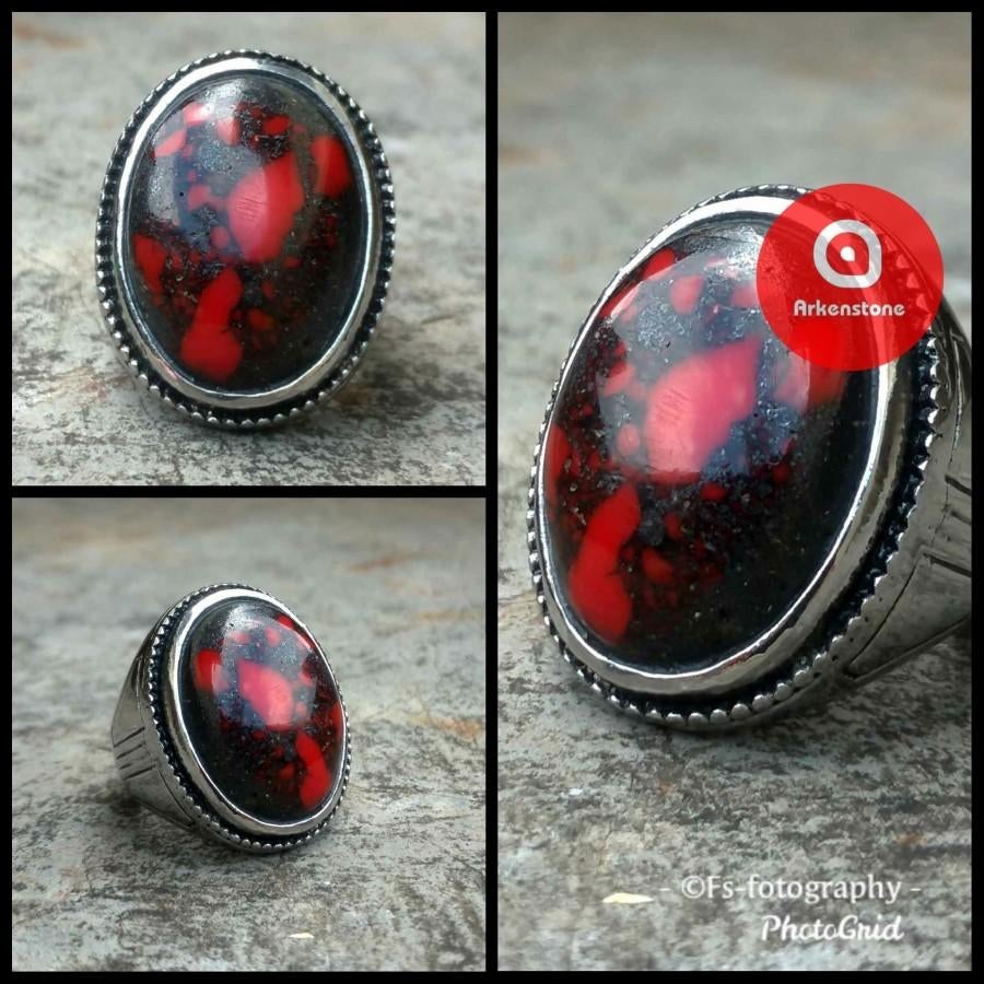 Opvallende Ring met Lichtgevende Rode Turkoois CAS08, Overige materialen, 20 of groter, Verzenden, Heer