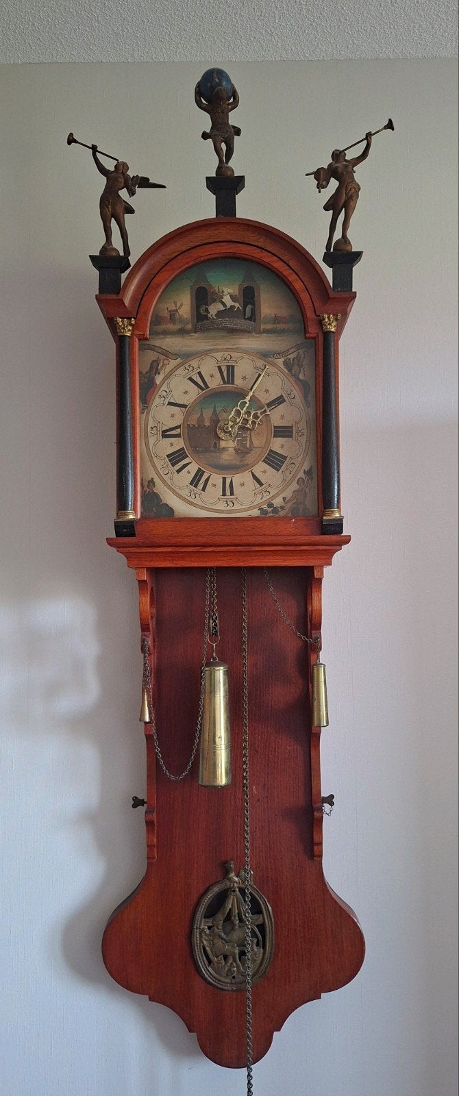 Antieke Friese Staartklok met Carillon en Bewegende Figuren, Ophalen