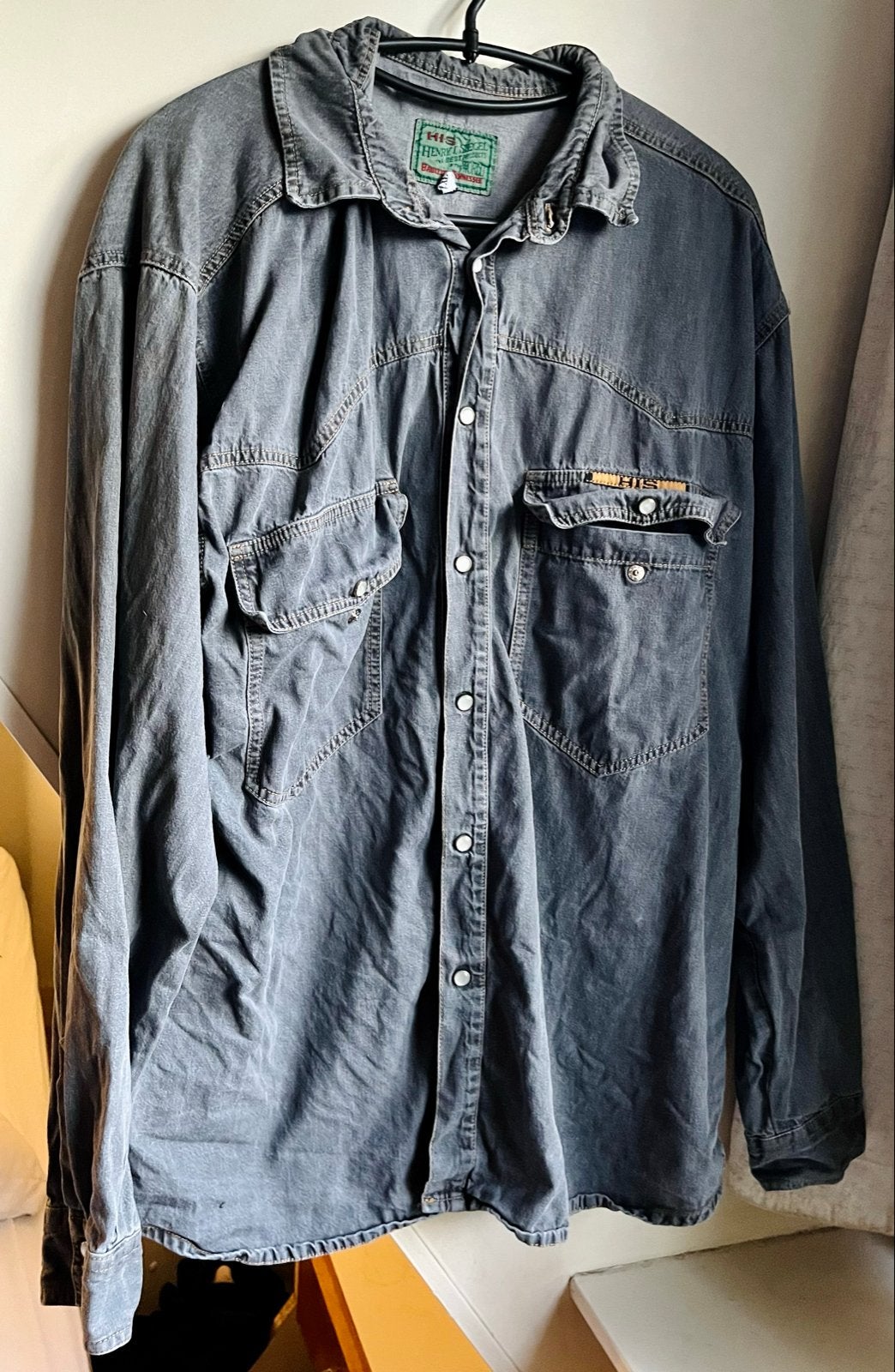 Vintage HIS Henri Siegel spijker overhemd - Maat S/ M/ L, Ophalen of Verzenden, Gedragen, Grijs, Overige halswijdtes
