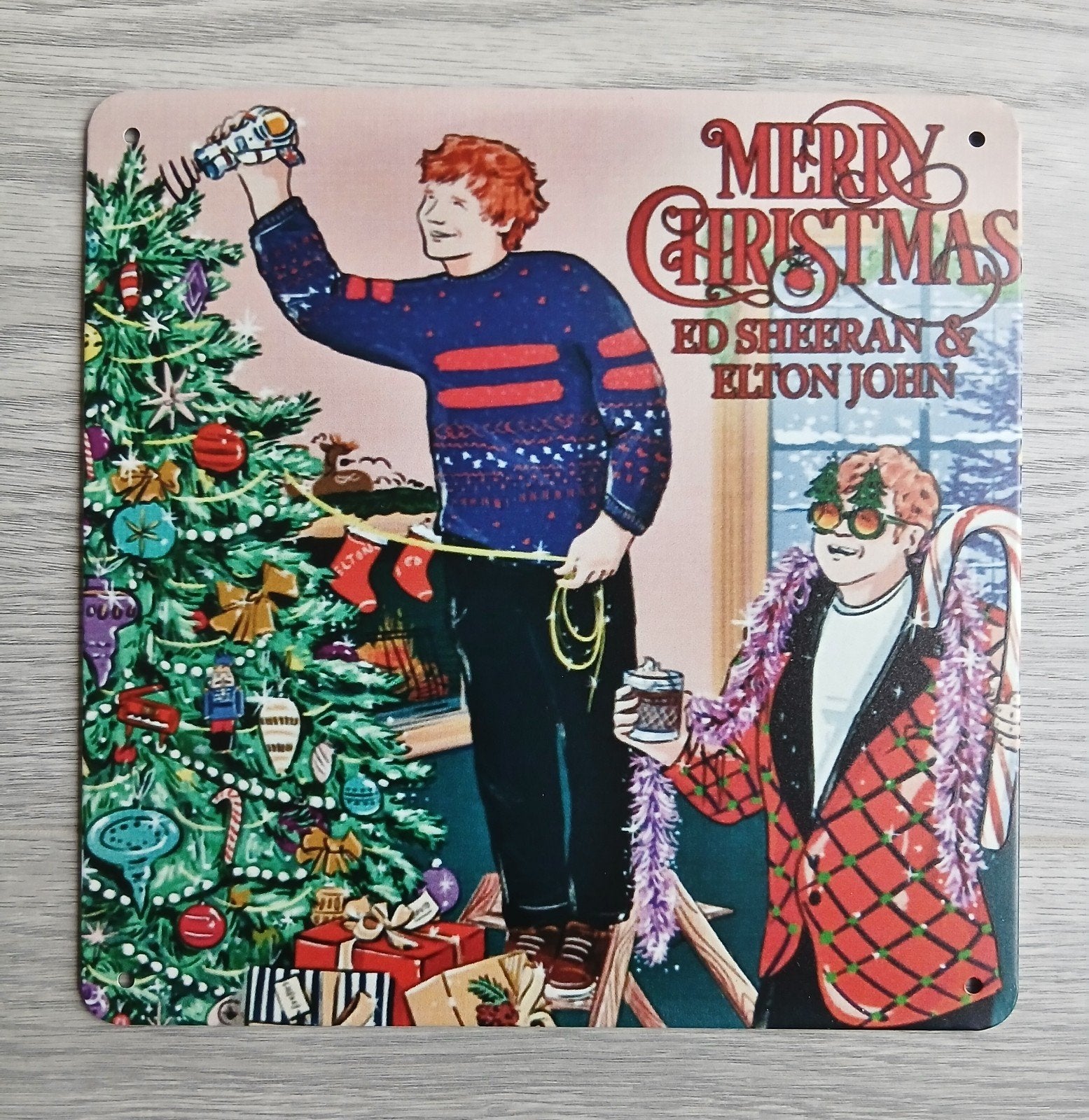 Ed Sheeran Elton John Merry Christmas 20x20 cm Reclamebord, Verzamelen, Ophalen of Verzenden, Nieuw, Poster, Artwork of Schilderij
