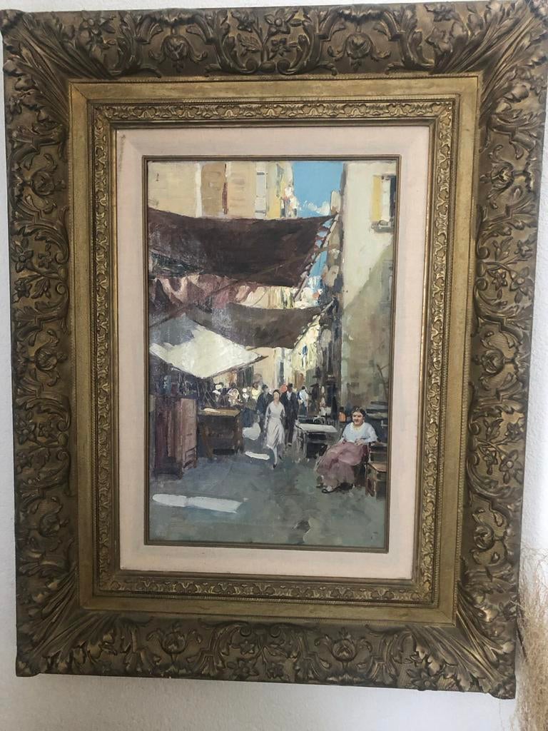 Schilderij Lazzaro Pasini met zware lijst, Ophalen of Verzenden