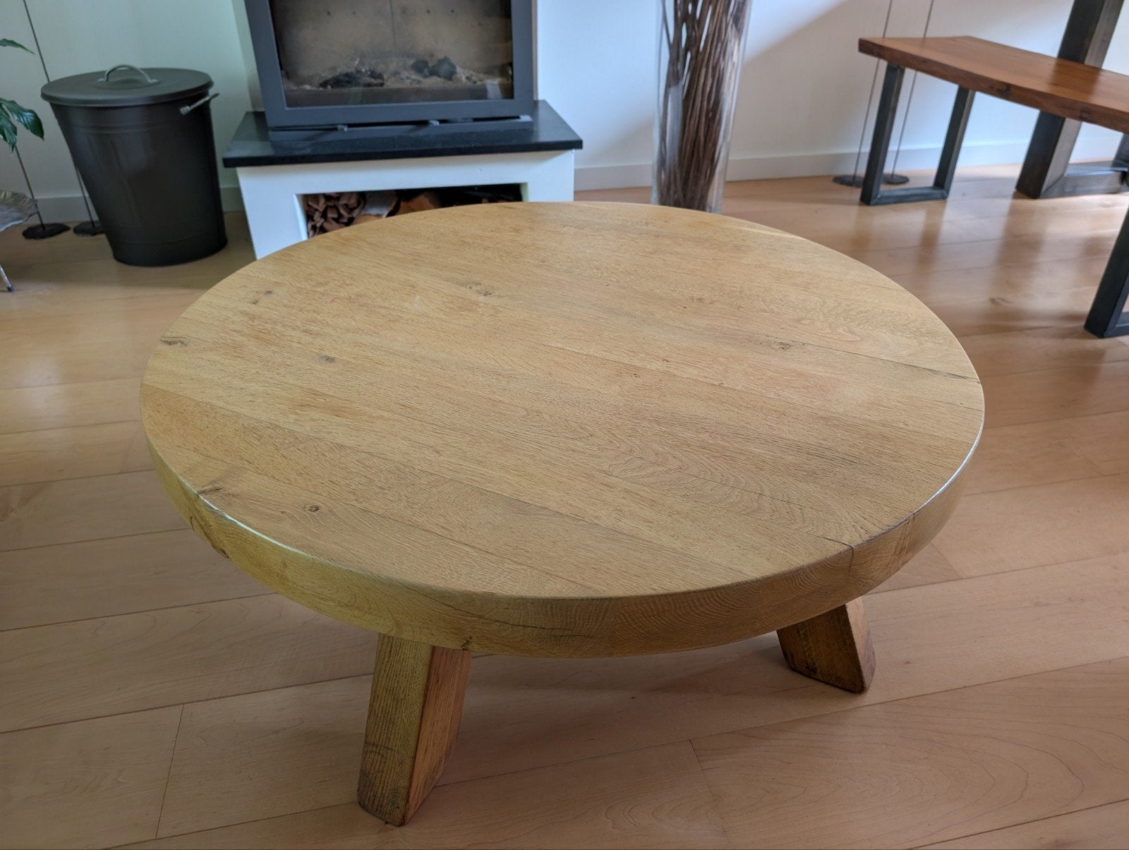 Ronde massief eikenhouten tafel, diameter 96cm, hoogte 42cm, Ophalen, 50 tot 100 cm, 50 tot 100 cm, Minder dan 50 cm
