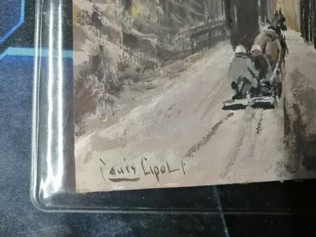 Louis Apol " Winterscene " gouache op karton 10 x 16 cm, Ophalen of Verzenden