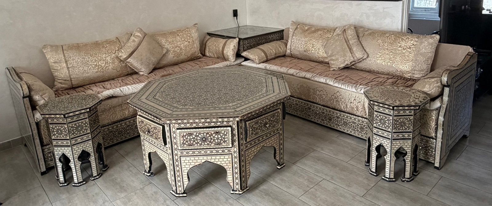 Marokkaanse Seddari – mozaïek DesignZwart/Crème, Ophalen, Gebruikt, Hout