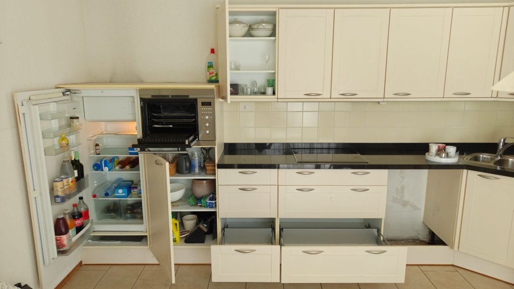 Complete hoekkeuken met inbouwapparatuur, Ophalen, Gebruikt, Hoekkeuken, Crème