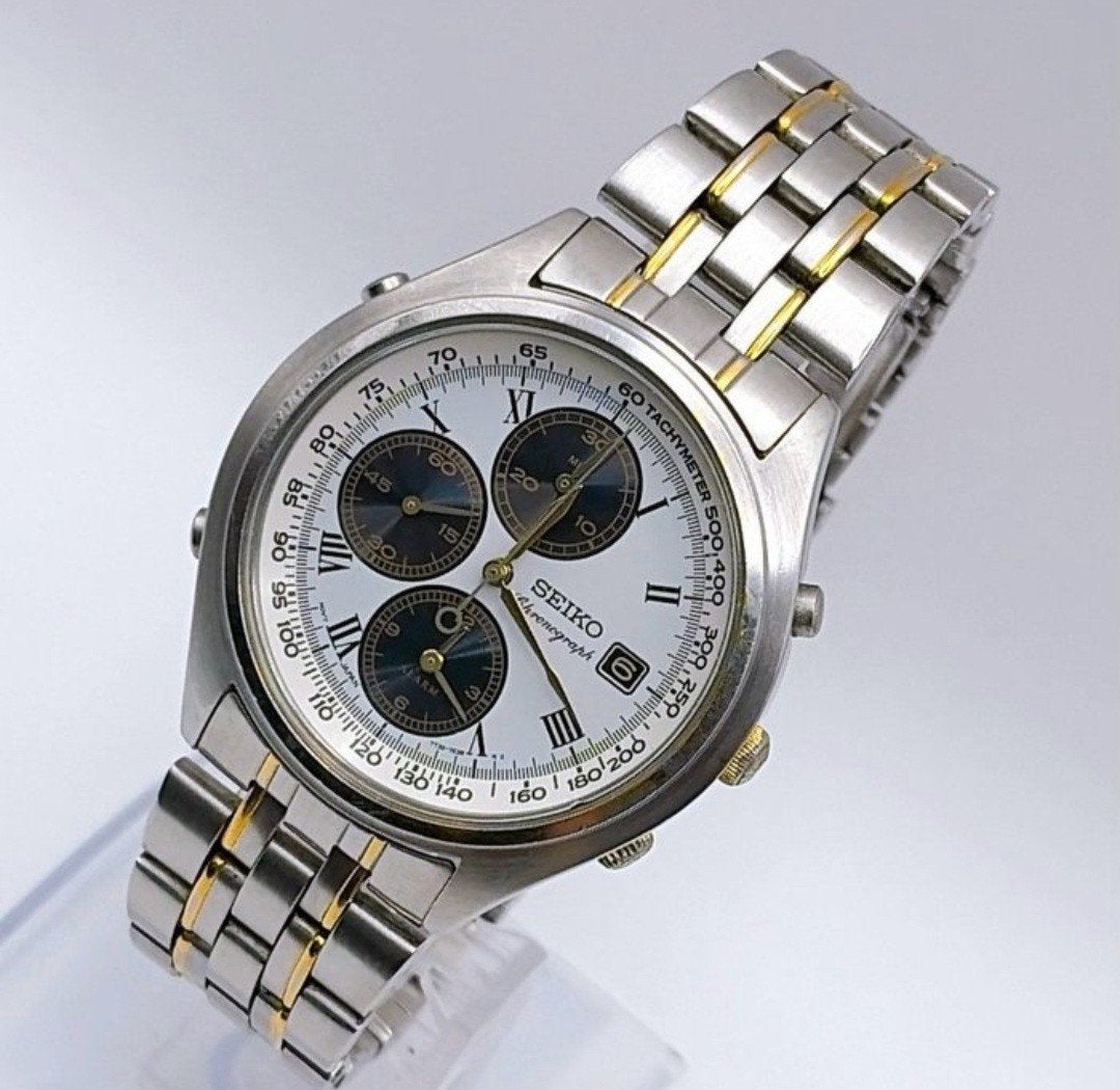 seikp panda dial, Seiko, Staal, Met bandje, 1960 of later