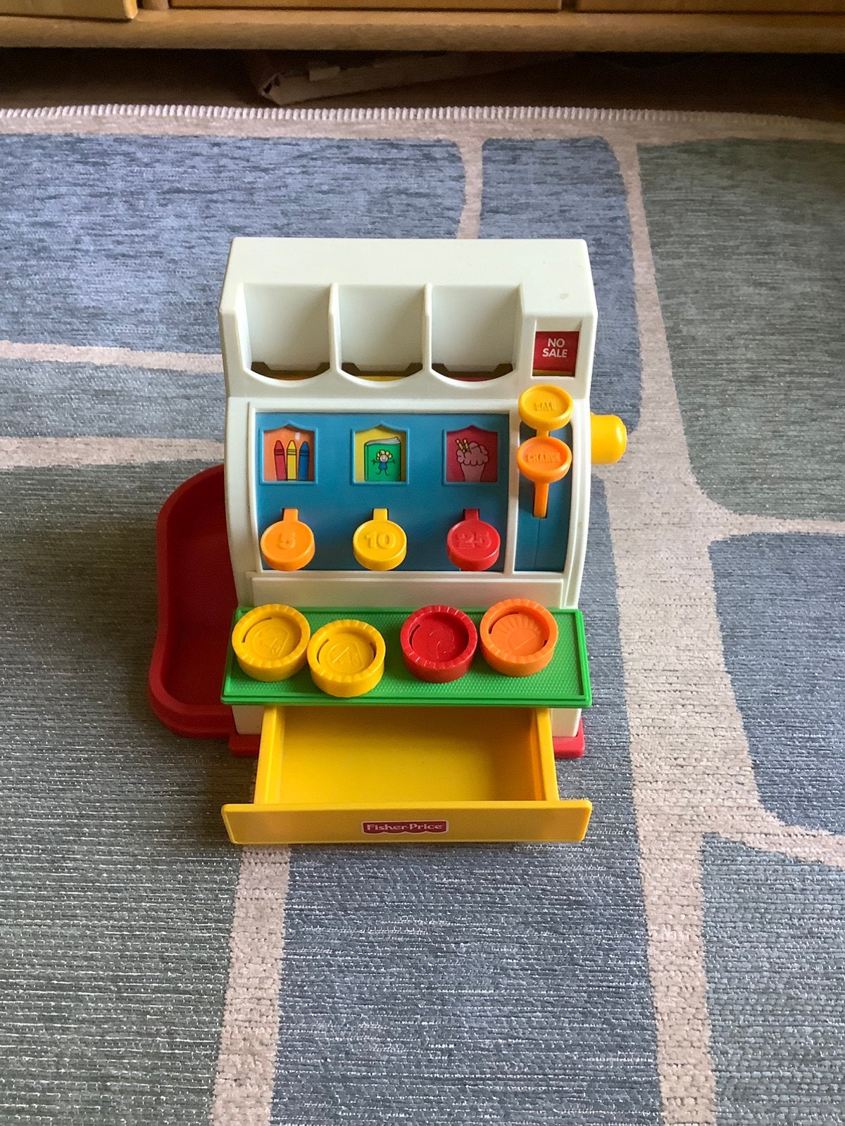Fisher Price  kassa met vijf muntjes,vintage, Ophalen of Verzenden, Gebruikt, Overige typen