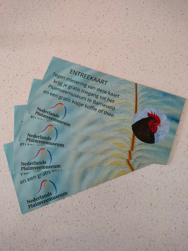 4x entreekaart Pluimveemuseum Barneveld, Tickets en Kaartjes, Drie personen of meer, Ticket of Toegangskaart