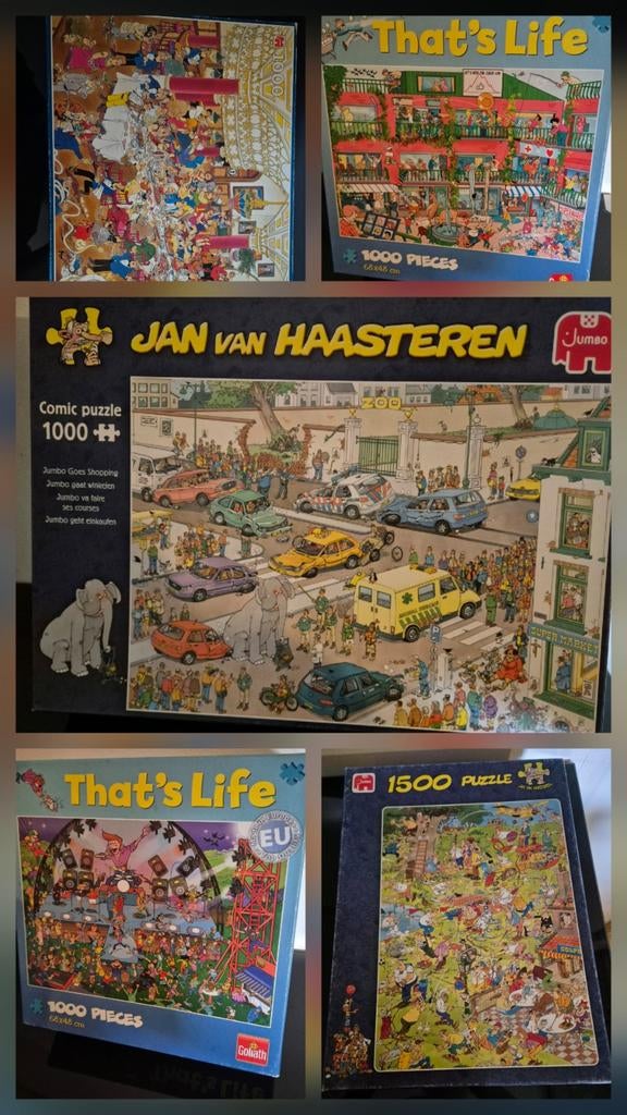 Diverse complete puzzels (Jan van Haasteren, That's Life), Ophalen of Verzenden, 500 t/m 1500 stukjes, Zo goed als nieuw, Legpuzzel