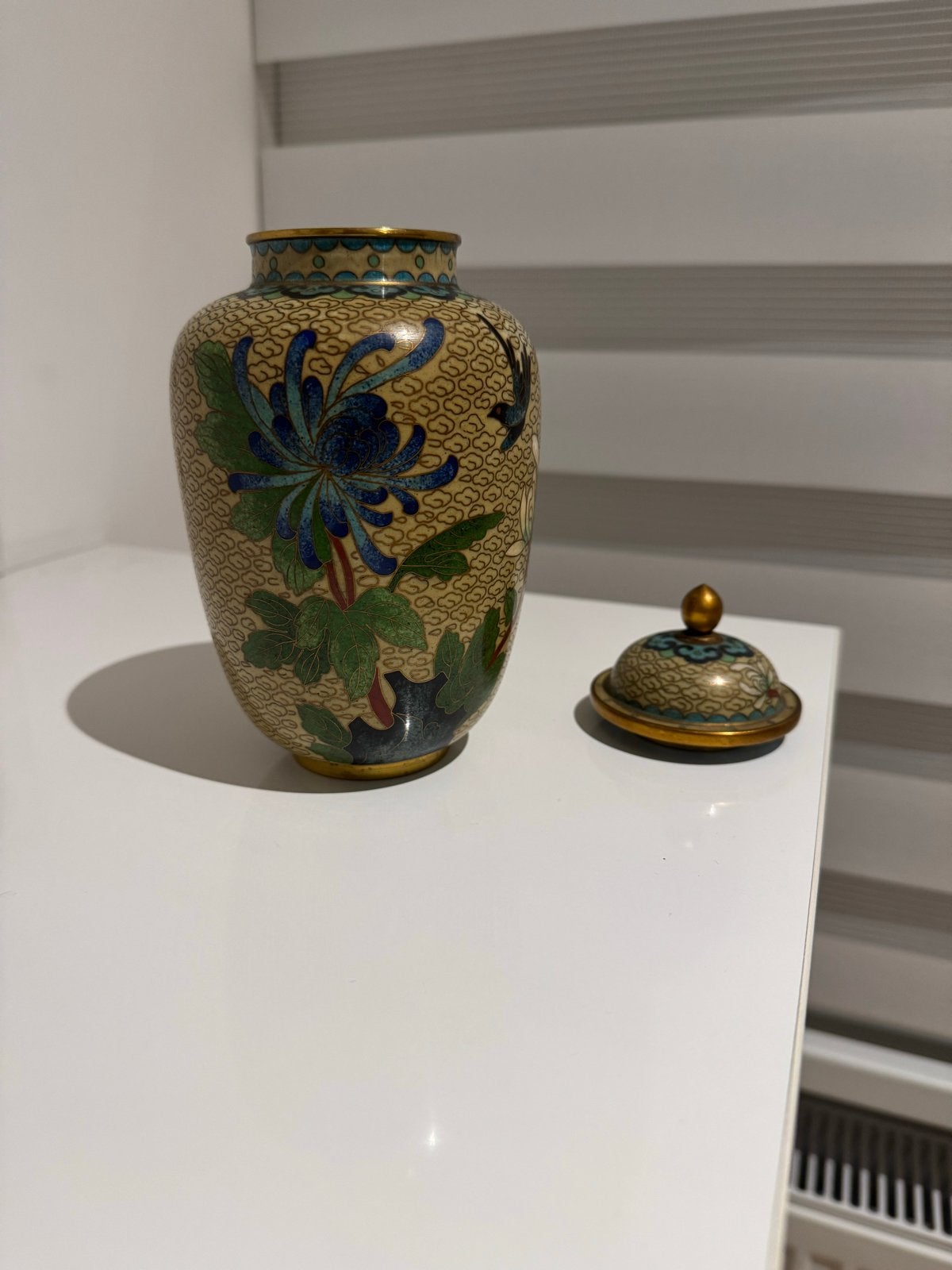Antieke Chinese Cloisonné Vaas met Deksel, Ophalen of Verzenden