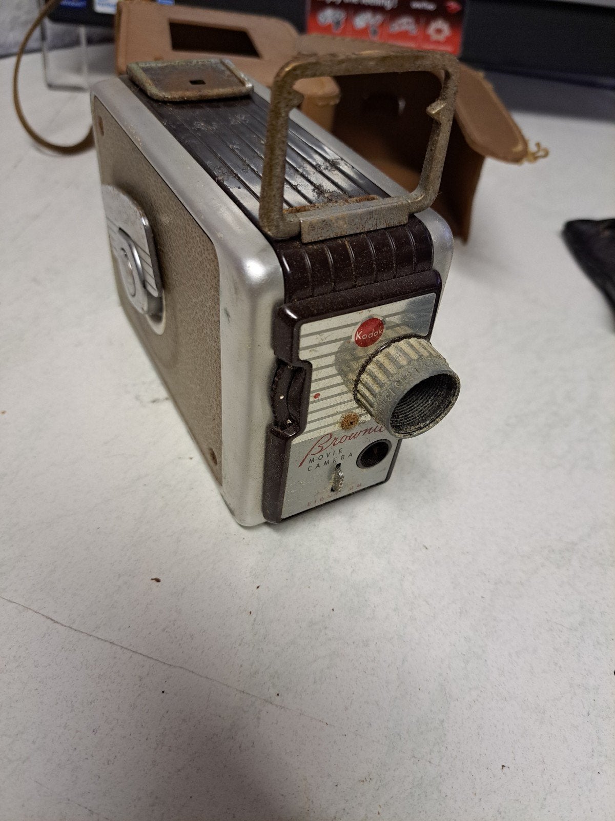 Vintage Kodak Brownie Movie Camera 8mm met leren tas, Ophalen of Verzenden, 8mm, Camera