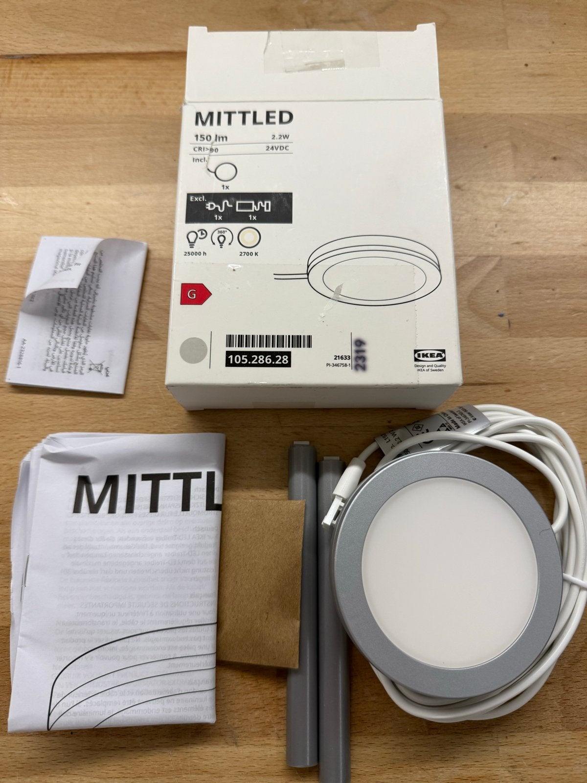 IKEA MITTLED LED-spot, 150 lm, 2.2W, 2700K, Kunststof, Nieuw, Overige fittingen, Zilver