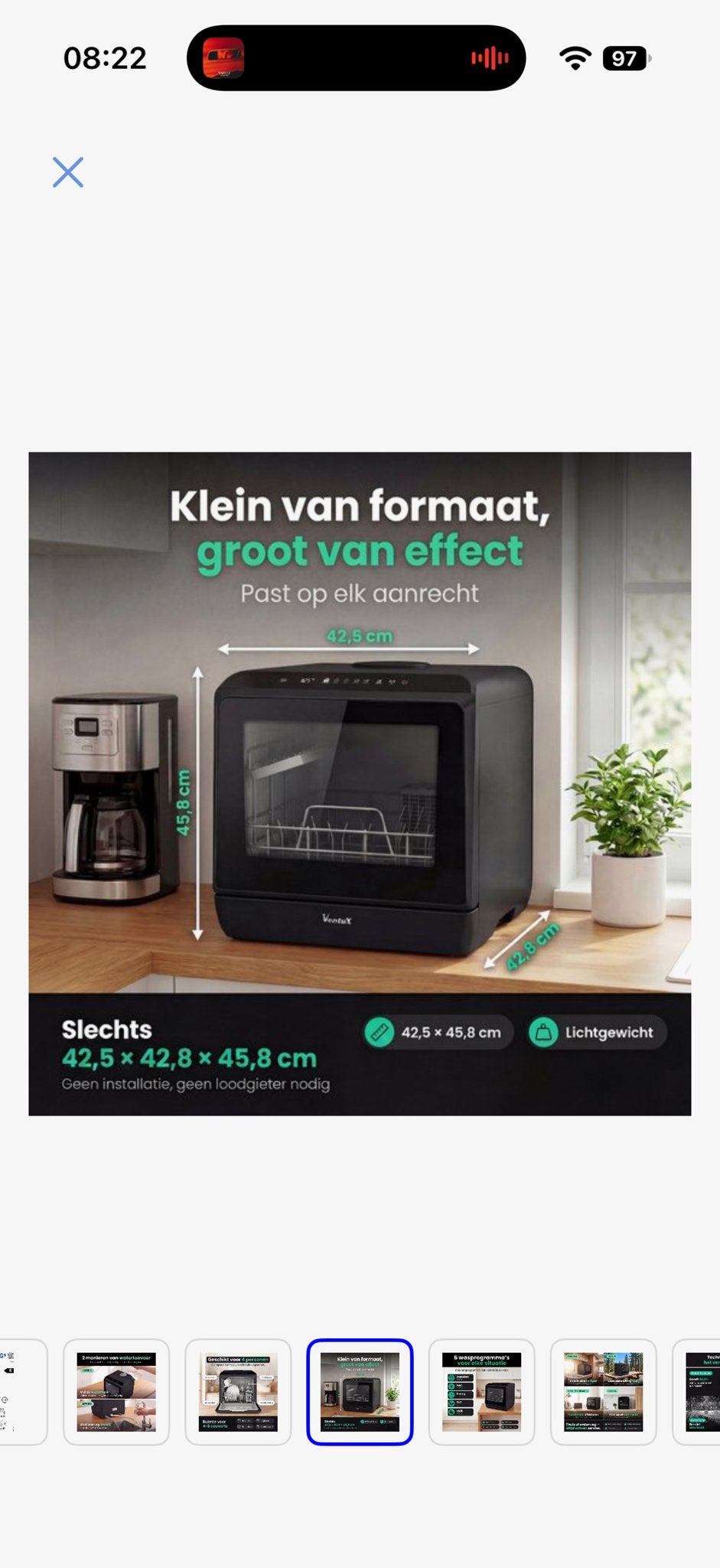 Ventux Mini Vaatwasser met Sneldroogfunctie & Sterilisatie, Witgoed en Apparatuur, Ophalen, Eco programma, Minder dan 10 liter