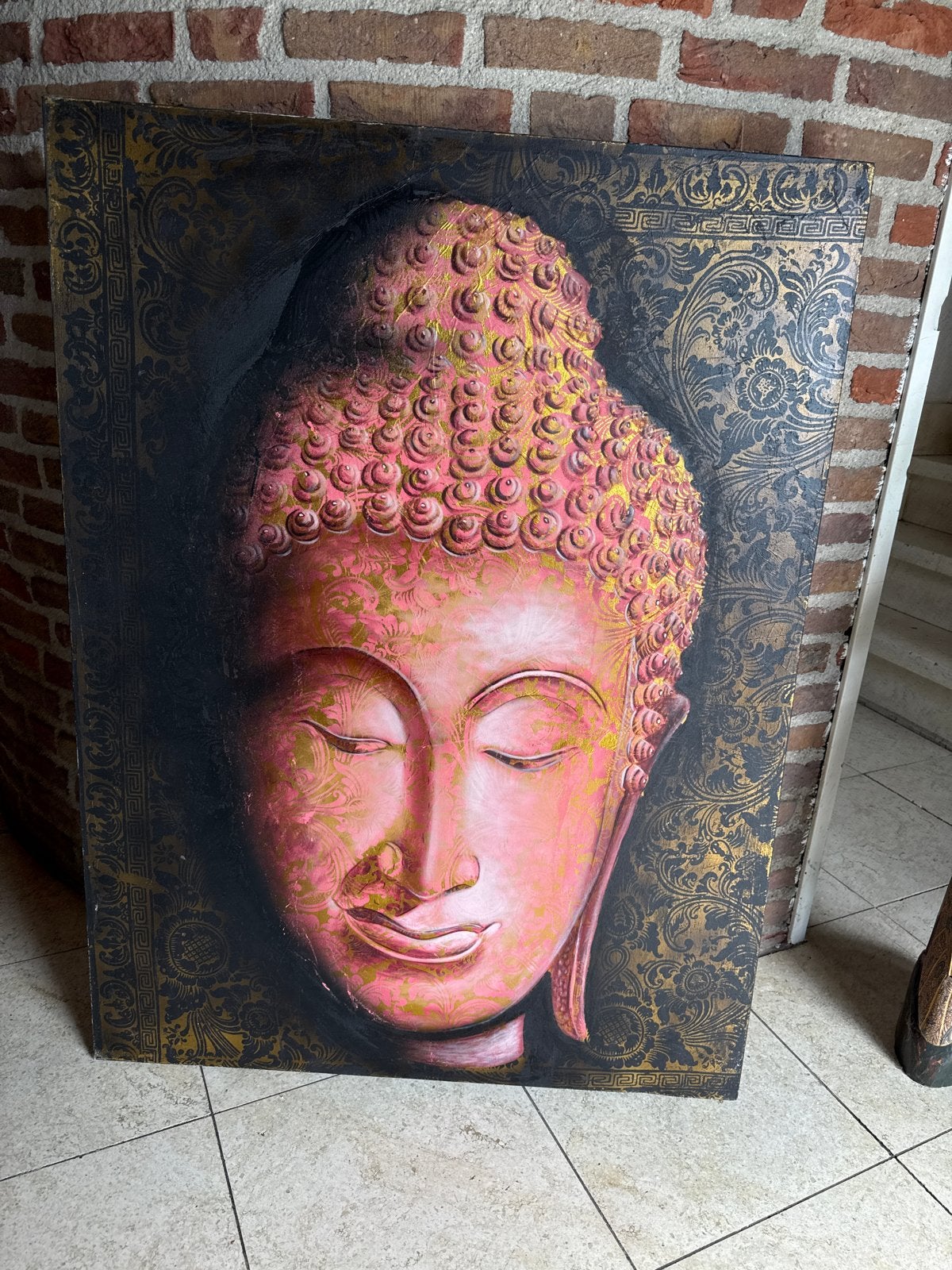 Boeddha schilderij 120x90 cm, Ophalen, Overig onderwerp, Handgeschilderd, Olieverf