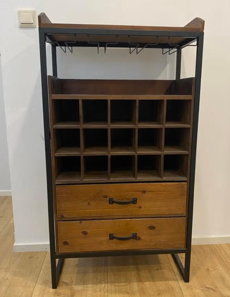 Wijnkast, Huis en Inrichting, Woonaccessoires | Wijnrekken, Gebruikt, 75 cm of meer, Hout, 15 tot 25 flessen, Ophalen