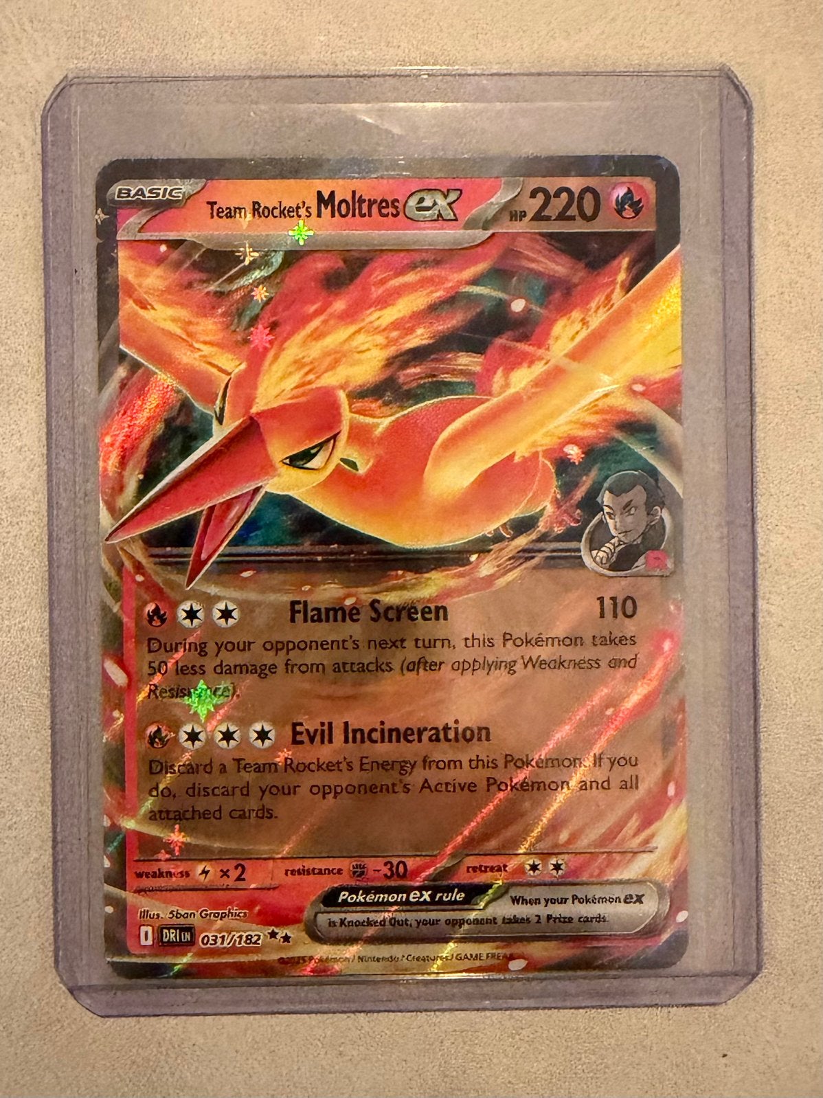 Team Rocket’s Moltres EX DRI031/182 pokemon kaart, Ophalen of Verzenden, Nieuw, Losse kaart, Foil