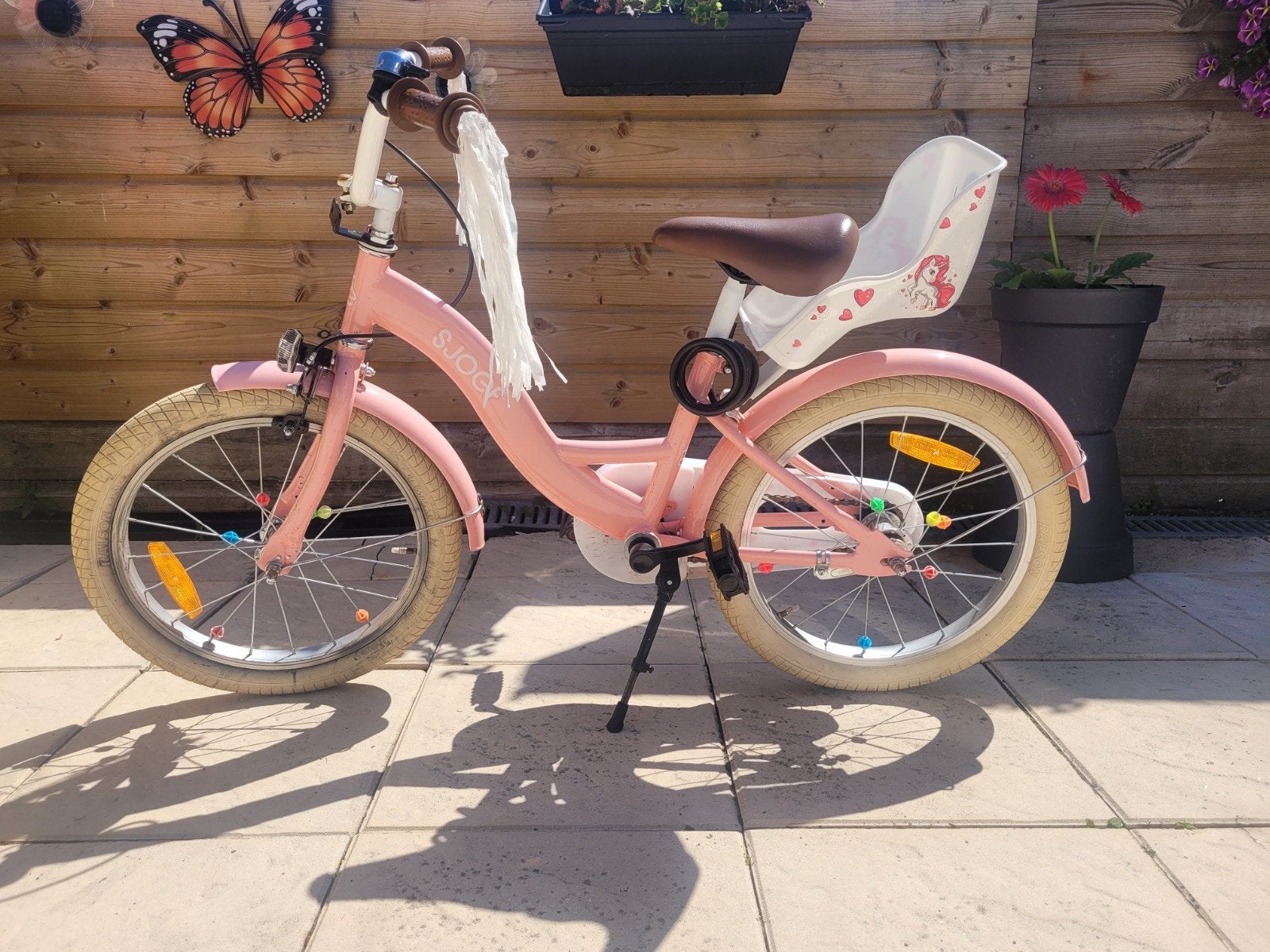 Roze kinderfiets Sjoef met kinderzitje - 16 inch, Ophalen of Verzenden