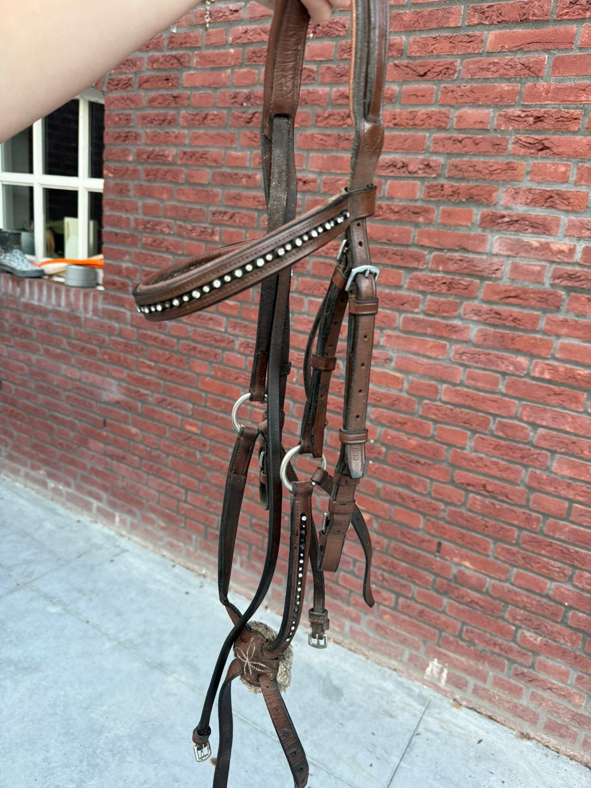 Bruin spring hoofdstel, Dieren en Toebehoren, Paarden en Pony's | Hoofdstellen en Tuigage, Ophalen, Gebruikt, Bruin, Hoofdstel