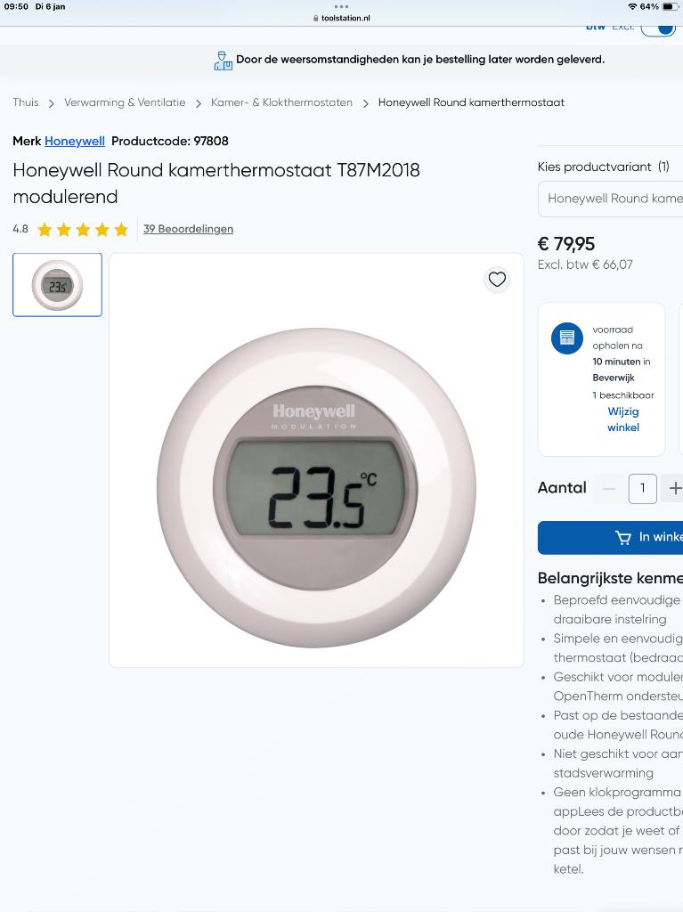 Thermostaat kamer, Ophalen of Verzenden, Nieuw