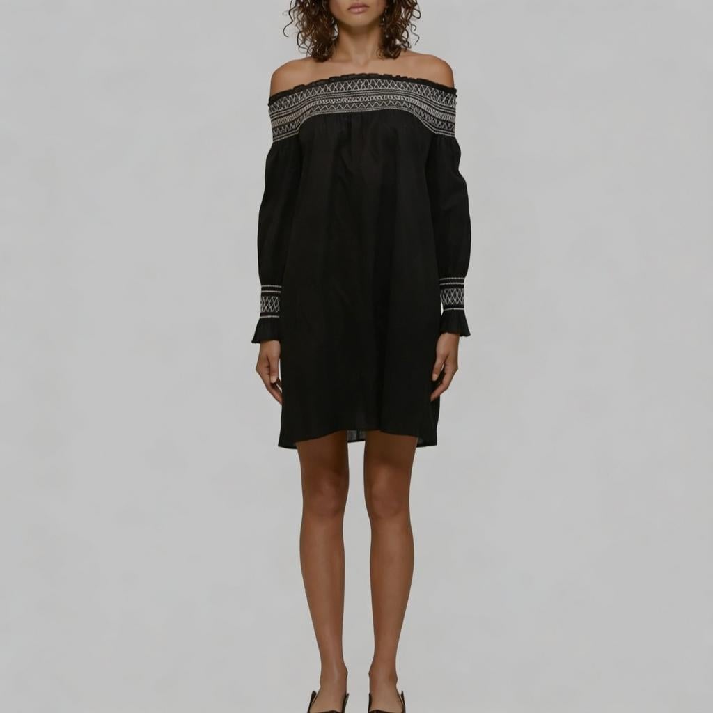 Maje Zwart Wit Gestreepte Off Shoulder Zomerjurk S, Verzenden, Zwart, Maat 36 (S), Boven de knie