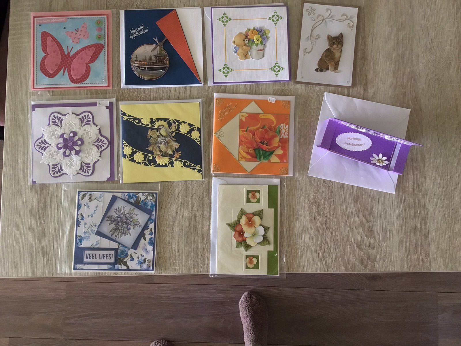 10 zelfgemaakte kaarten met envelop, Ophalen of Verzenden, Nieuw, Overige thema's, Blanco kaart of Basiskaart