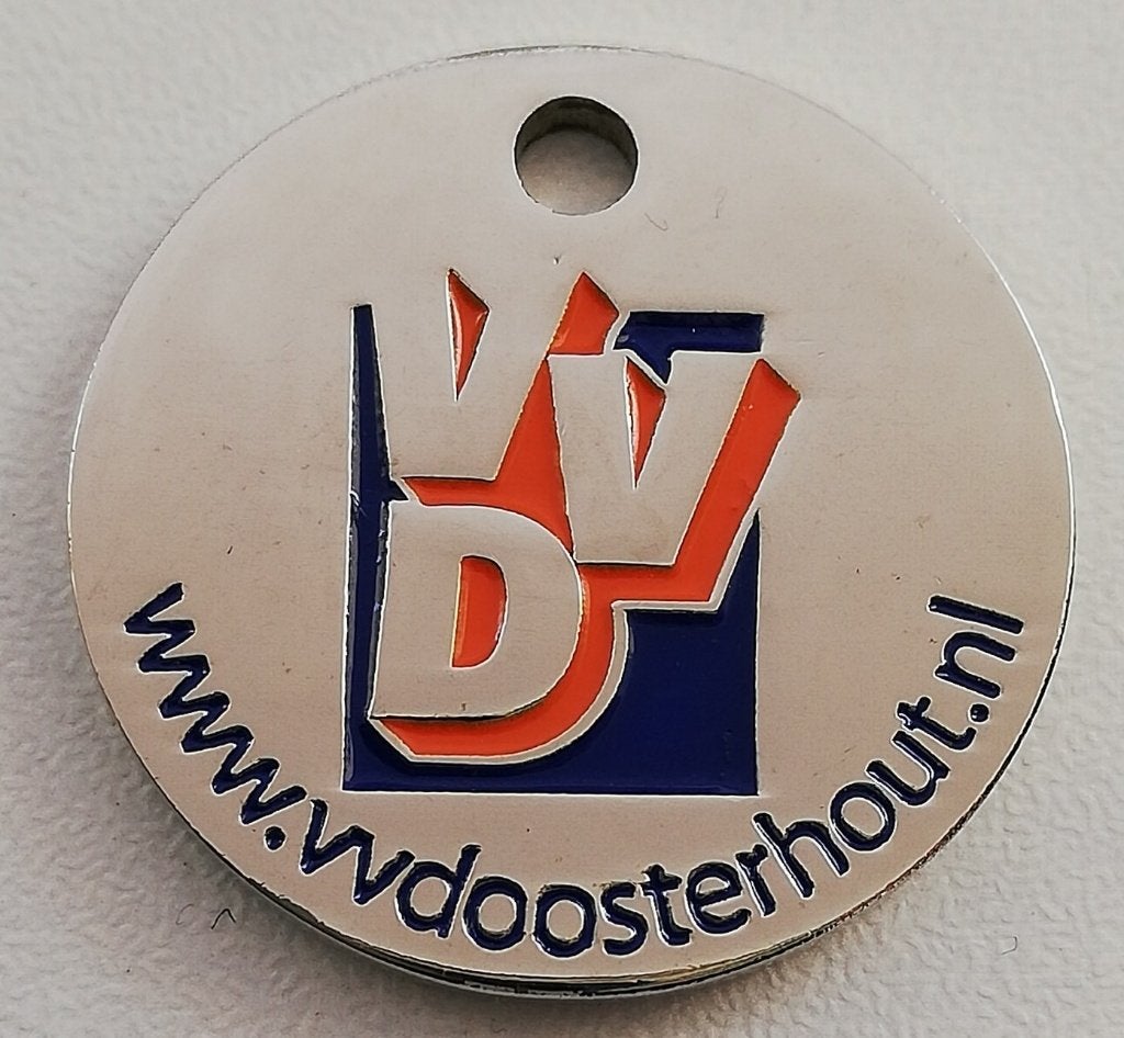 Winkelwagenmuntje VolkspartijVrijheid Democratie Oosterhout, Verzamelen, Winkelwagenmuntjes, Ophalen of Verzenden