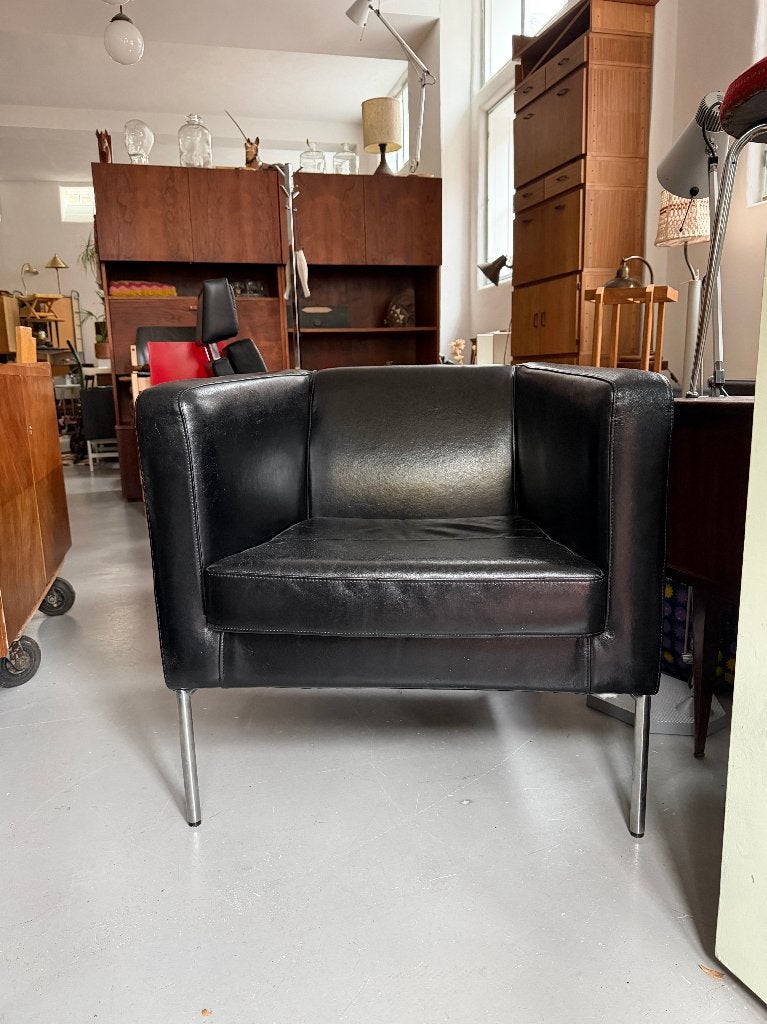 Vintage jaren 90 zwart lederen fauteuil, armchair 501.072.87