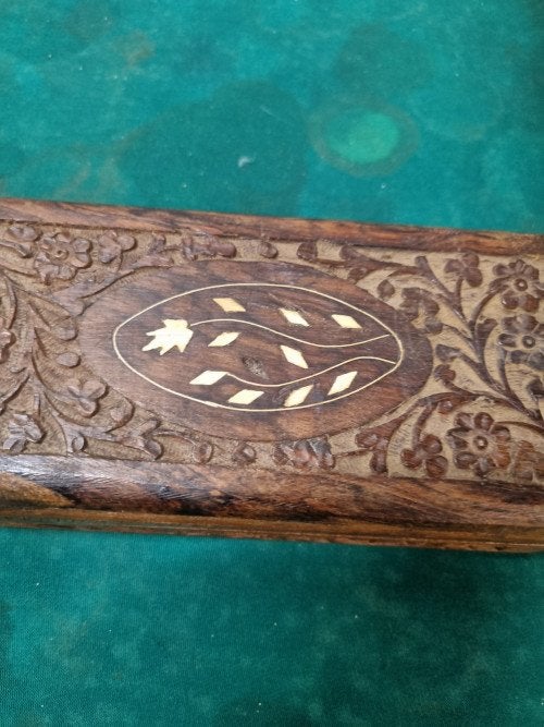 houten kistje vintage met witte bloem, Antiek en Kunst, Ophalen of Verzenden